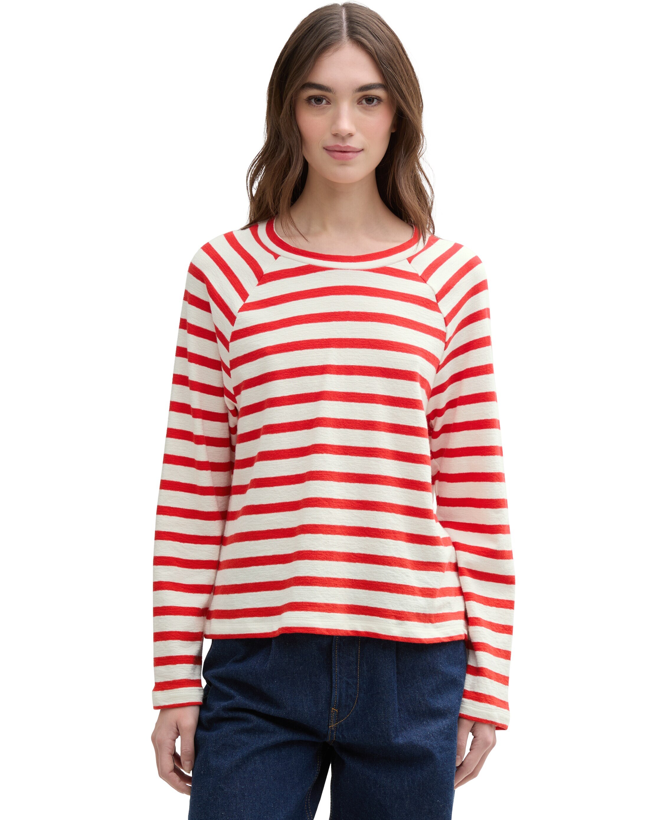 T-shirt de Manga Comprida Às Riscas Vermelho / Branco-1