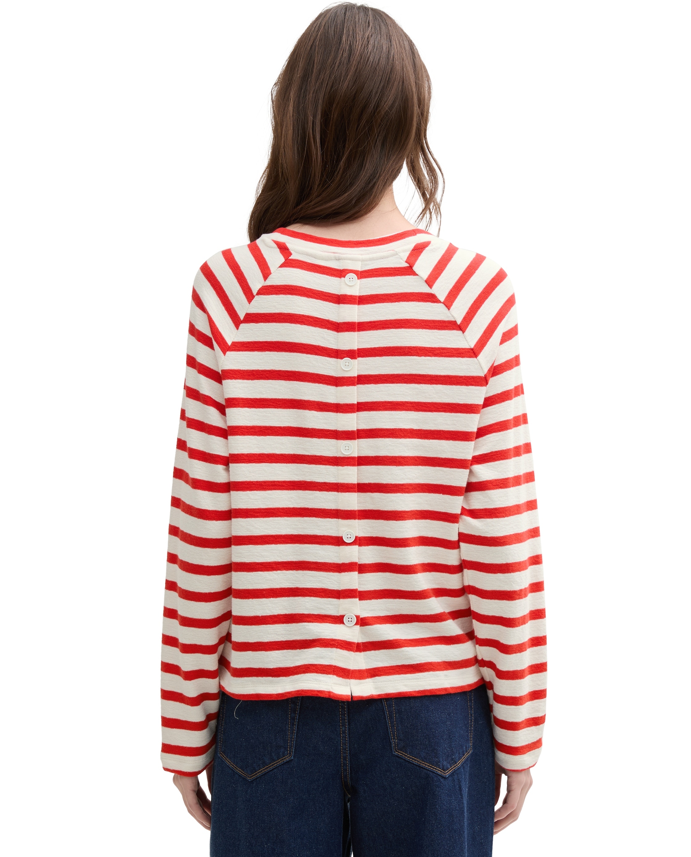T-shirt de Manga Comprida Às Riscas Vermelho / Branco-2