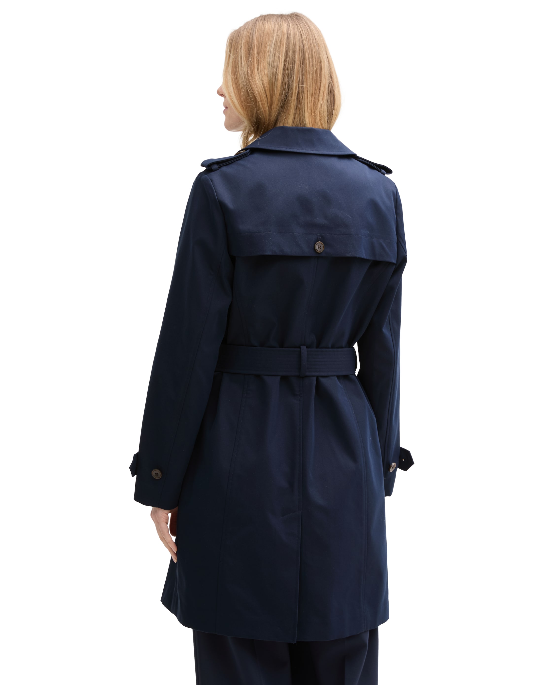 Gabardina Comprida com Bolsos Liso Azul-marinho-2