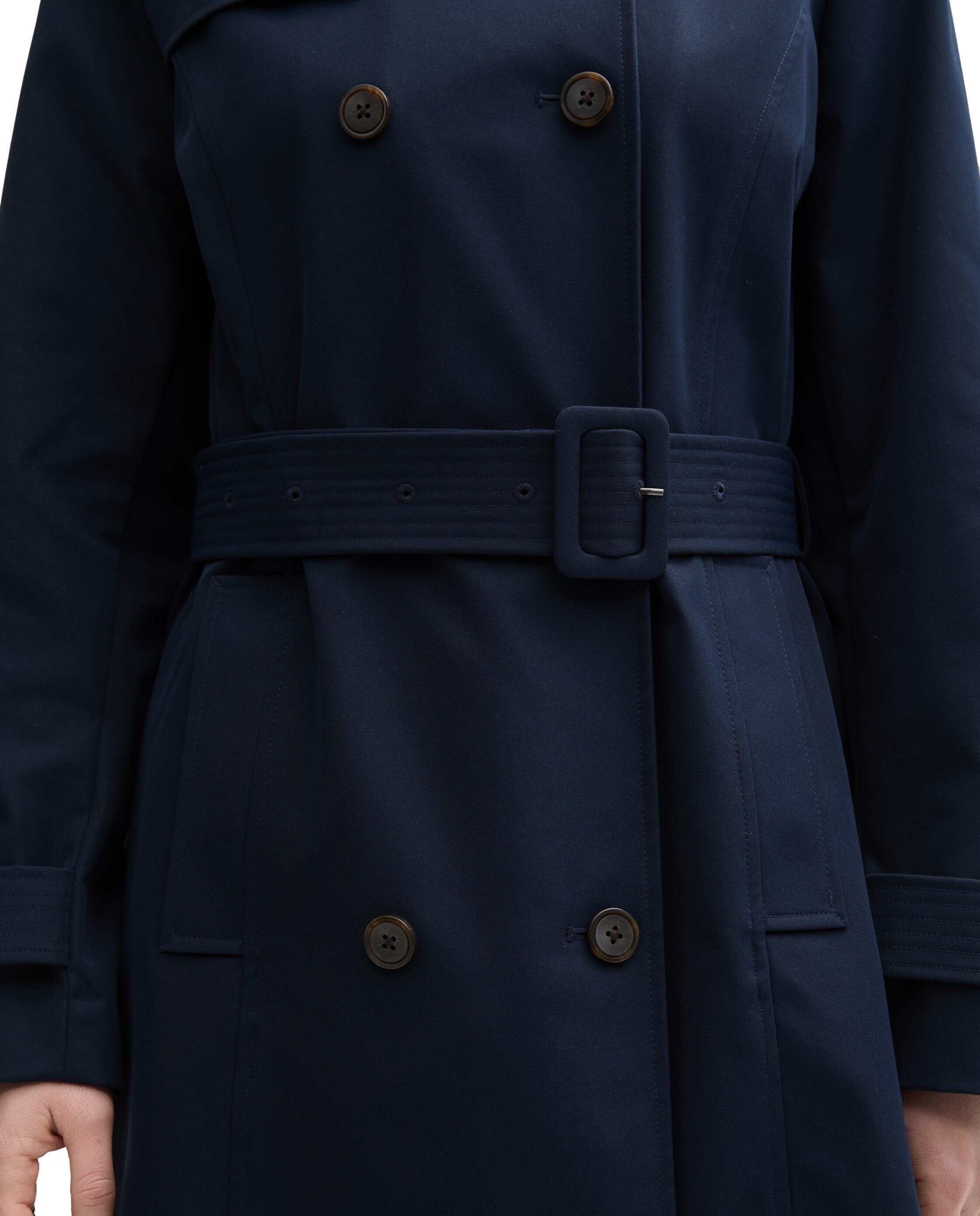 Gabardina Comprida com Bolsos Liso Azul-marinho-4