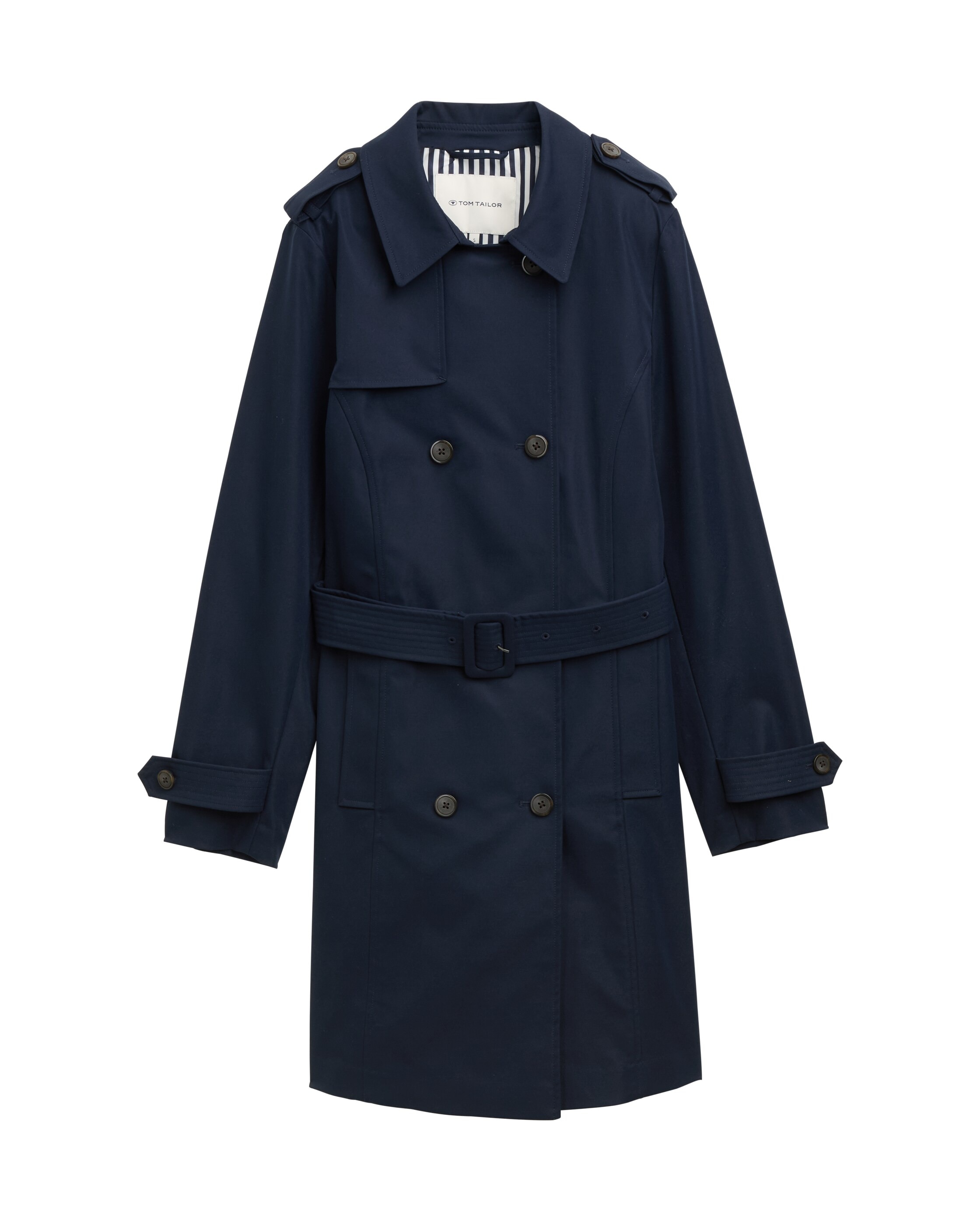 Gabardina Comprida com Bolsos Liso Azul-marinho-5
