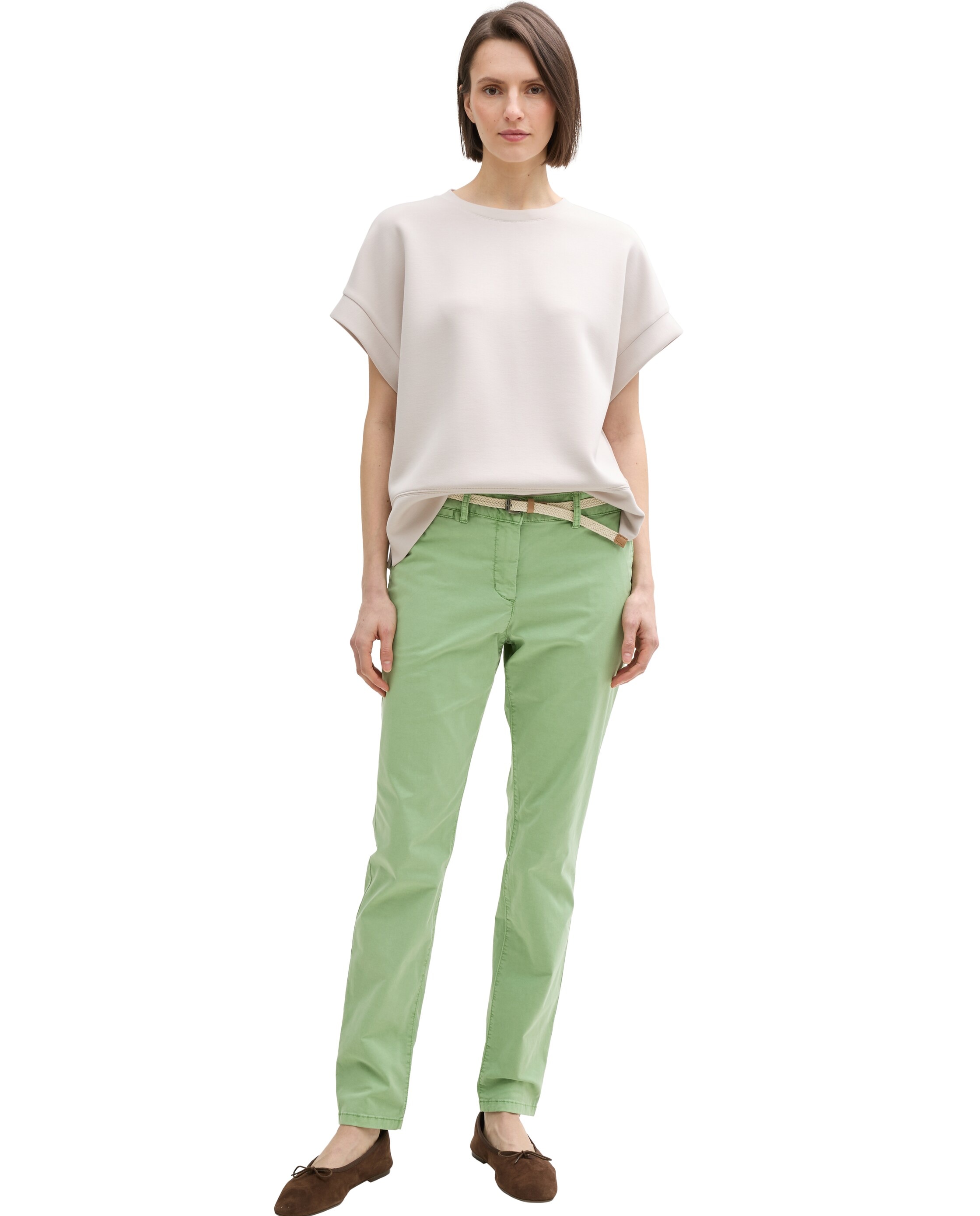 Jeans com Cinto Liso Verde-claro-1