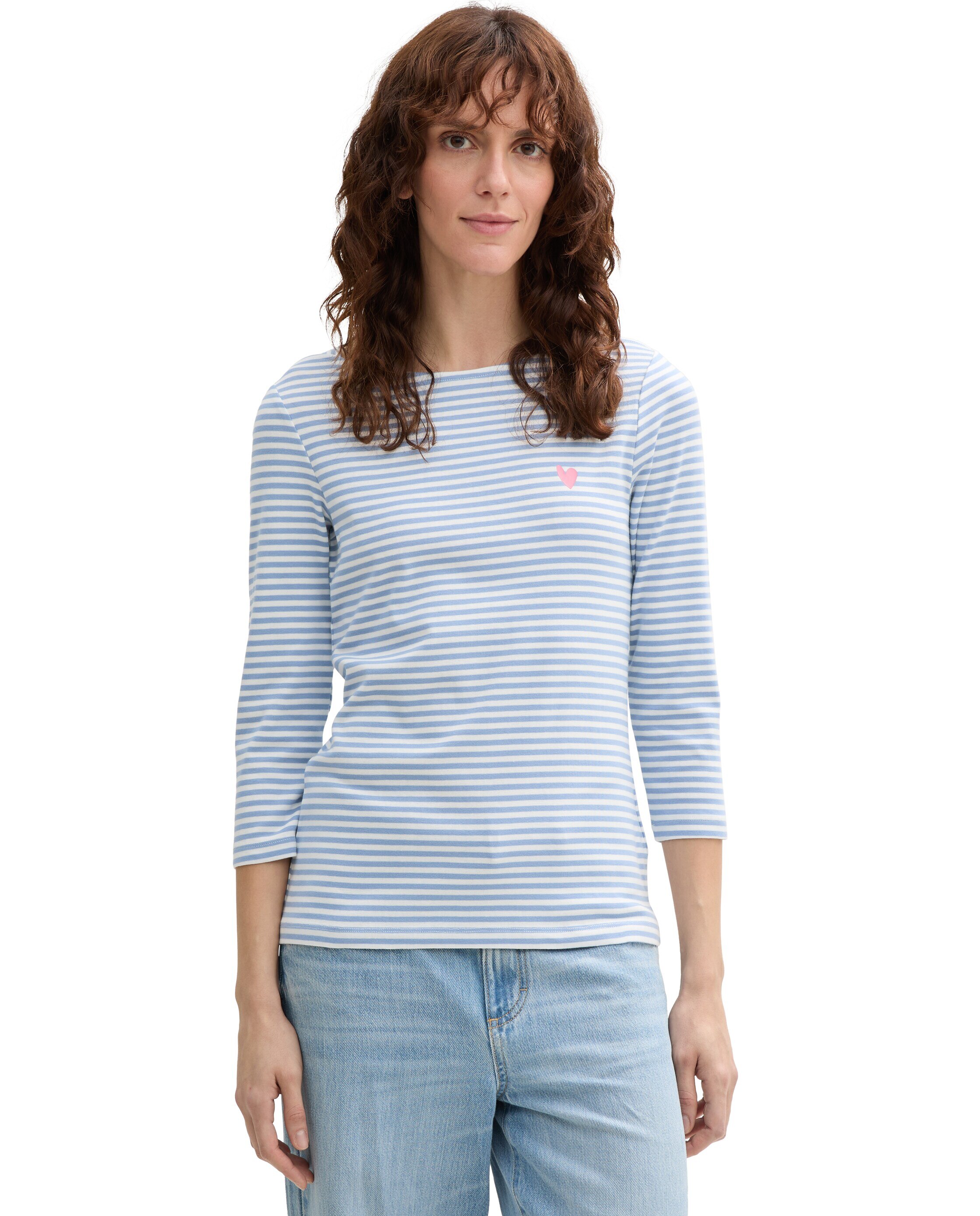 T-shirt de Manga Comprida com Riscas Azul-claro-1