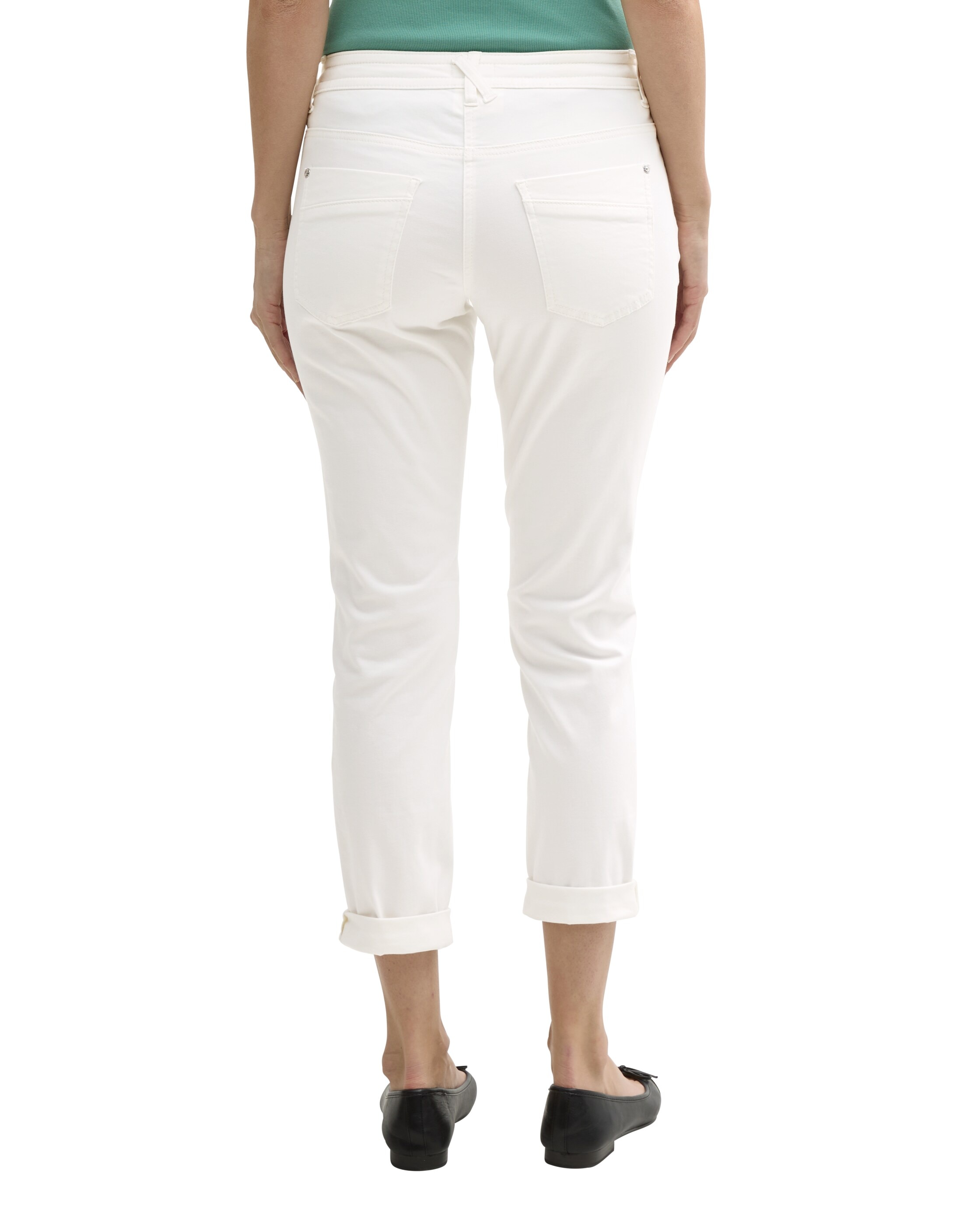 Jeans Skinny com Cintura Média Elástica, Fecho Zip, Bolsos e Design Liso Branco-2