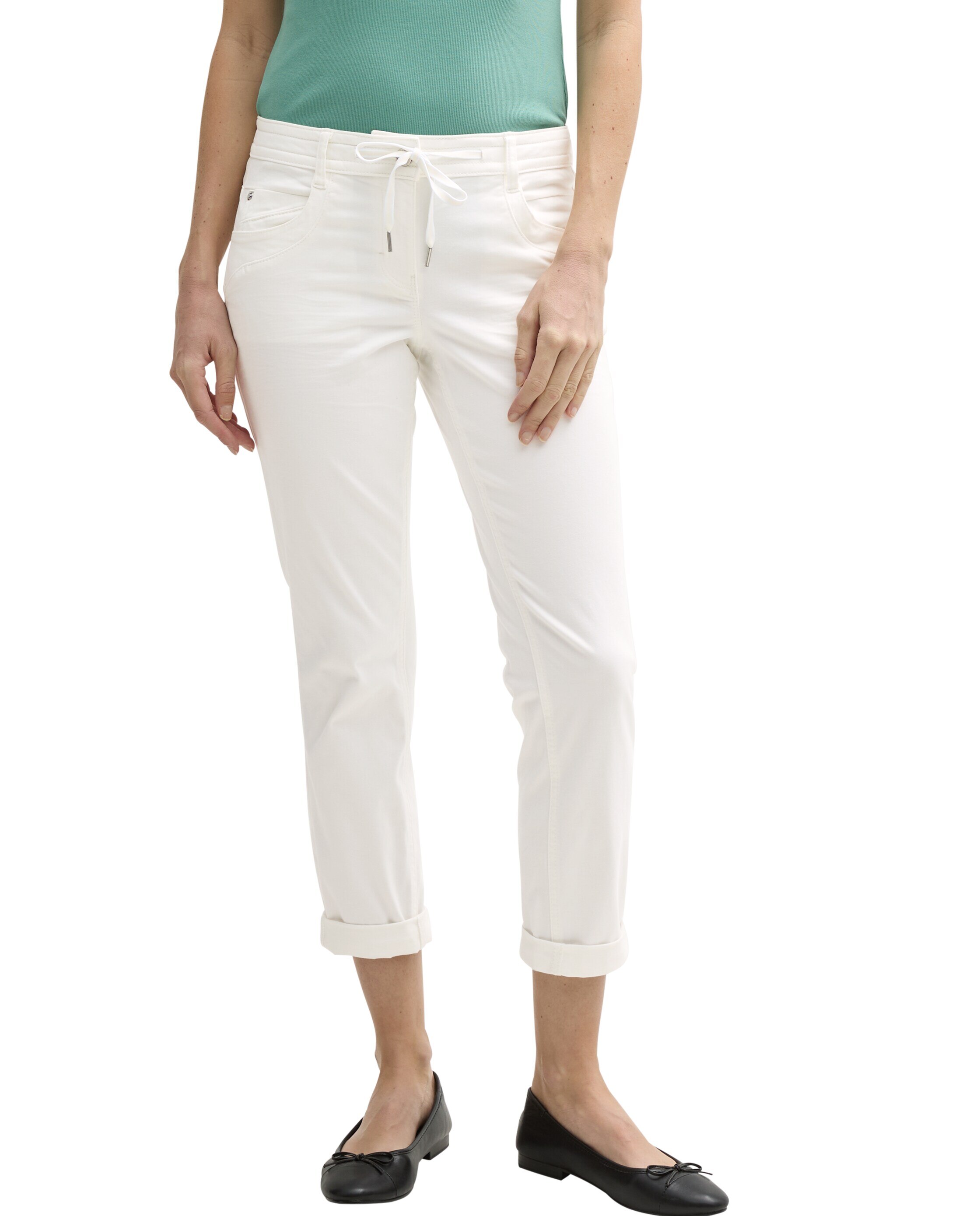 Jeans Skinny com Cintura Média Elástica, Fecho Zip, Bolsos e Design Liso Branco-4