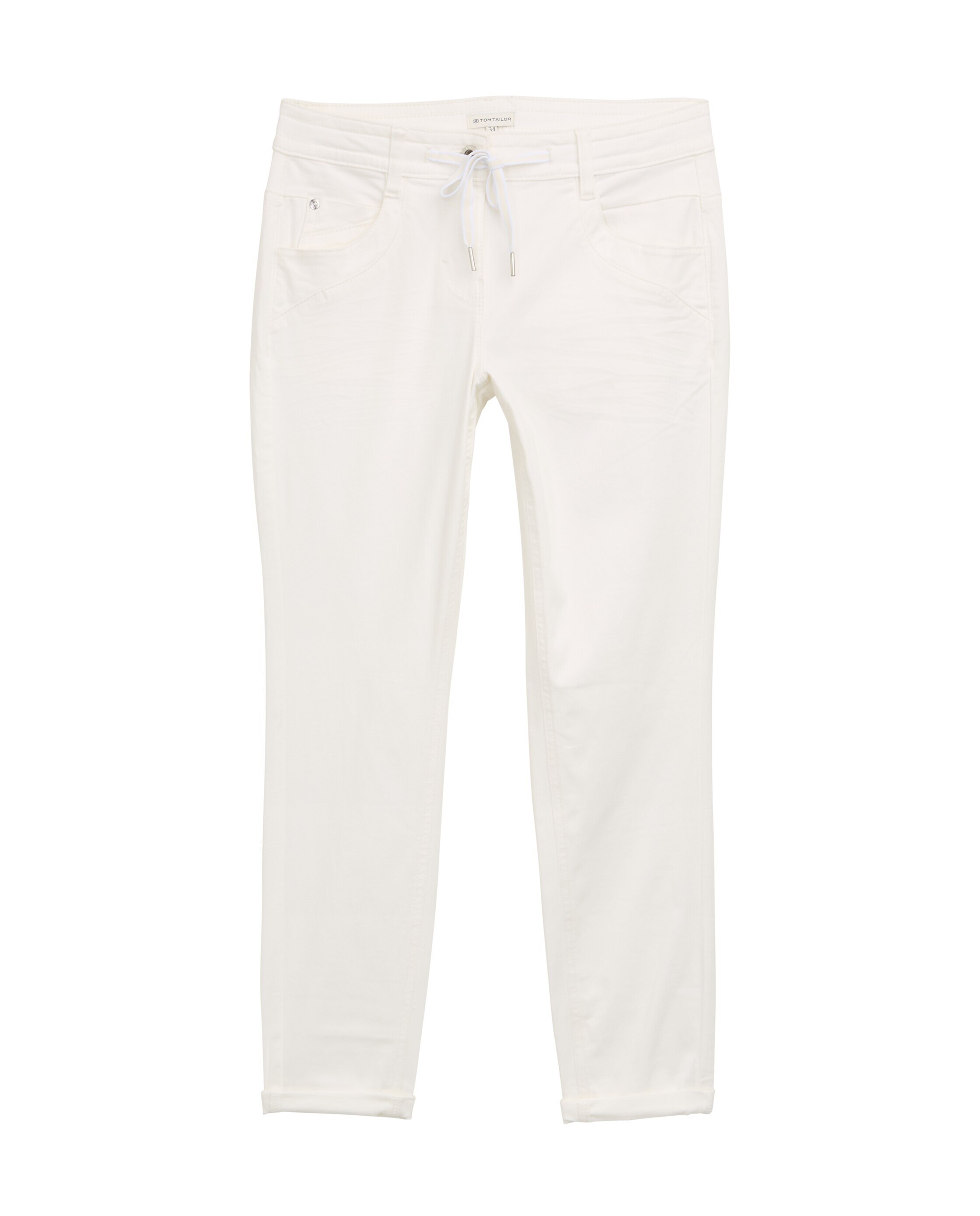 Jeans Skinny com Cintura Média Elástica, Fecho Zip, Bolsos e Design Liso Branco-5