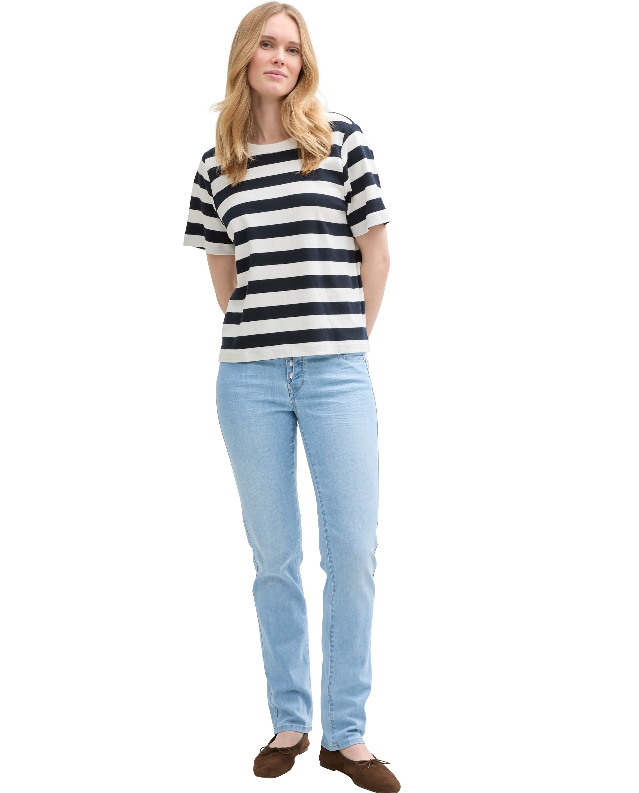 Jeans Straight com Detalhe de Botões Azul-claro-1