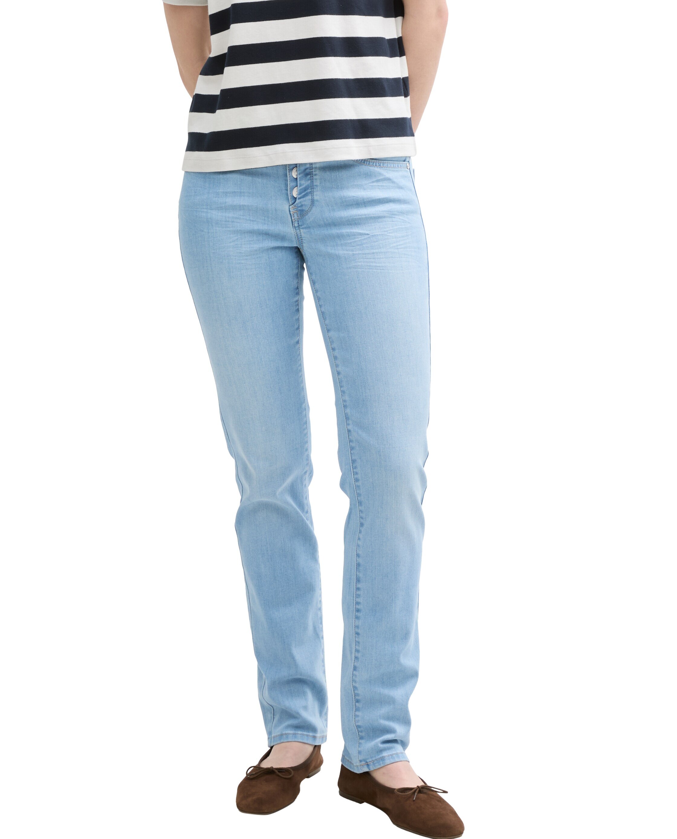Jeans Straight com Detalhe de Botões Azul-claro-3
