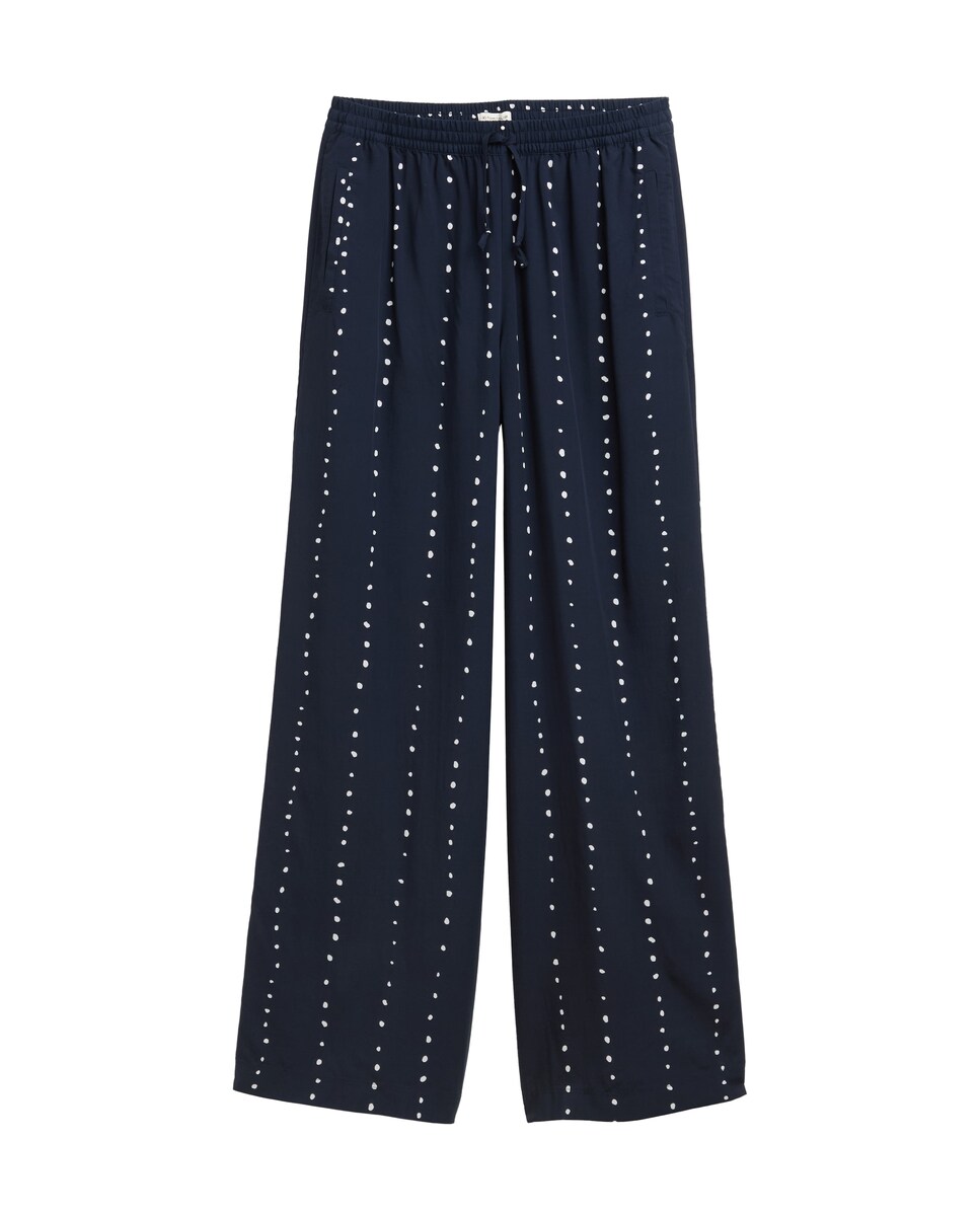 Calças com Corte a Direito com Cintura Elástica e Estampado de Bolinhas Azul-marinho-5