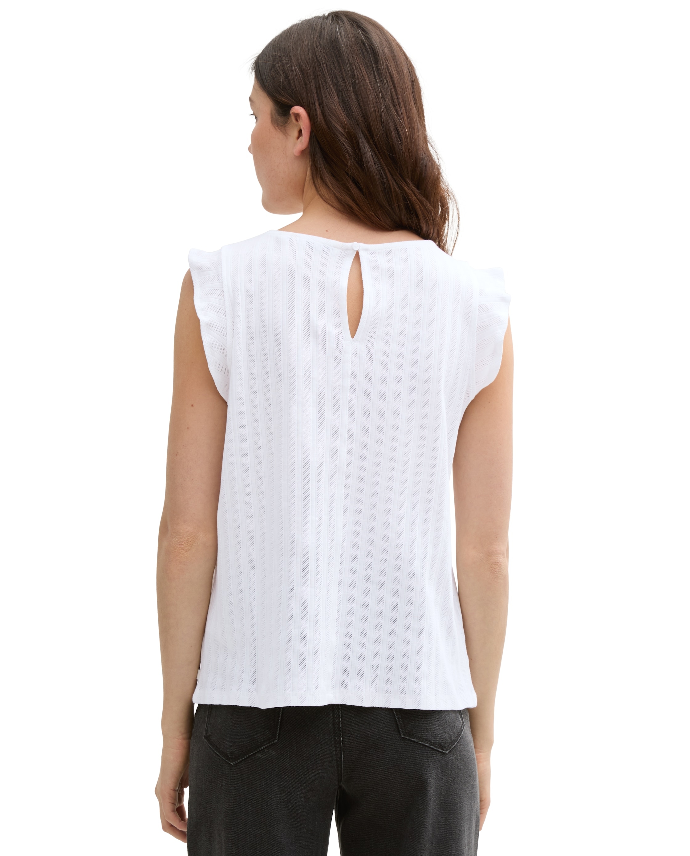T-shirt sem Mangas com Folhos Branco-2