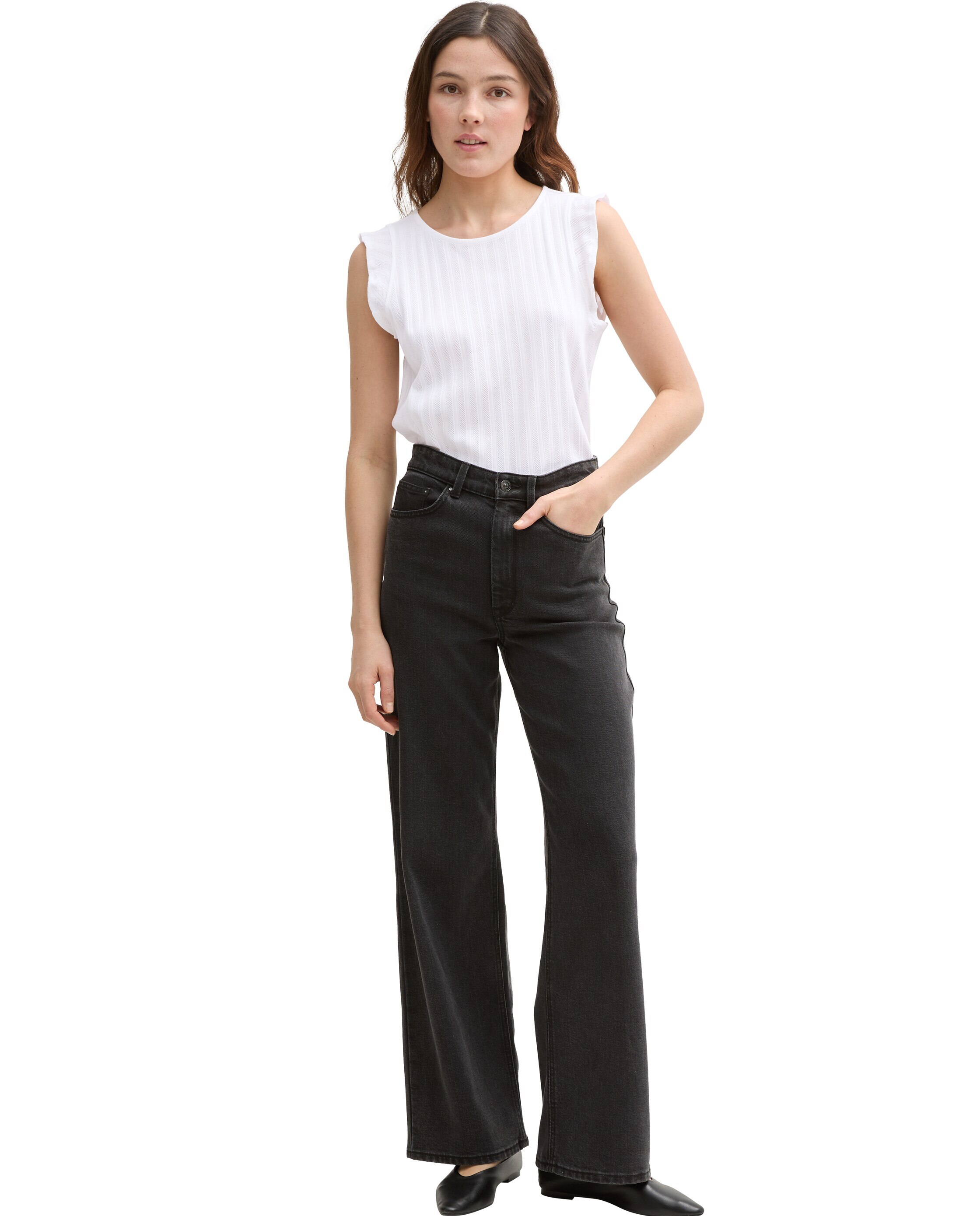 T-shirt sem Mangas com Folhos Branco-3