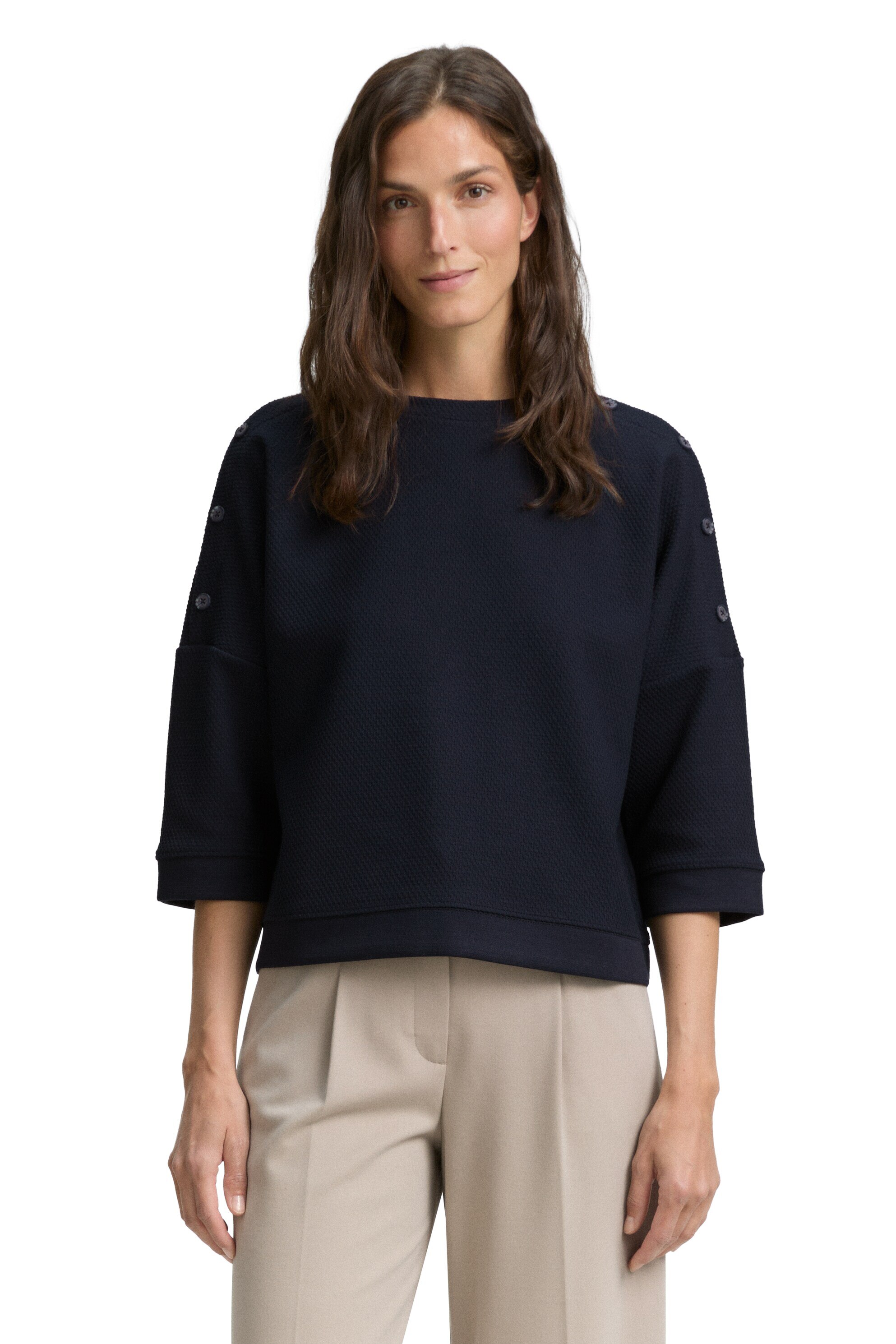 Sweatshirt de Manga Comprida com Botões Azul-1