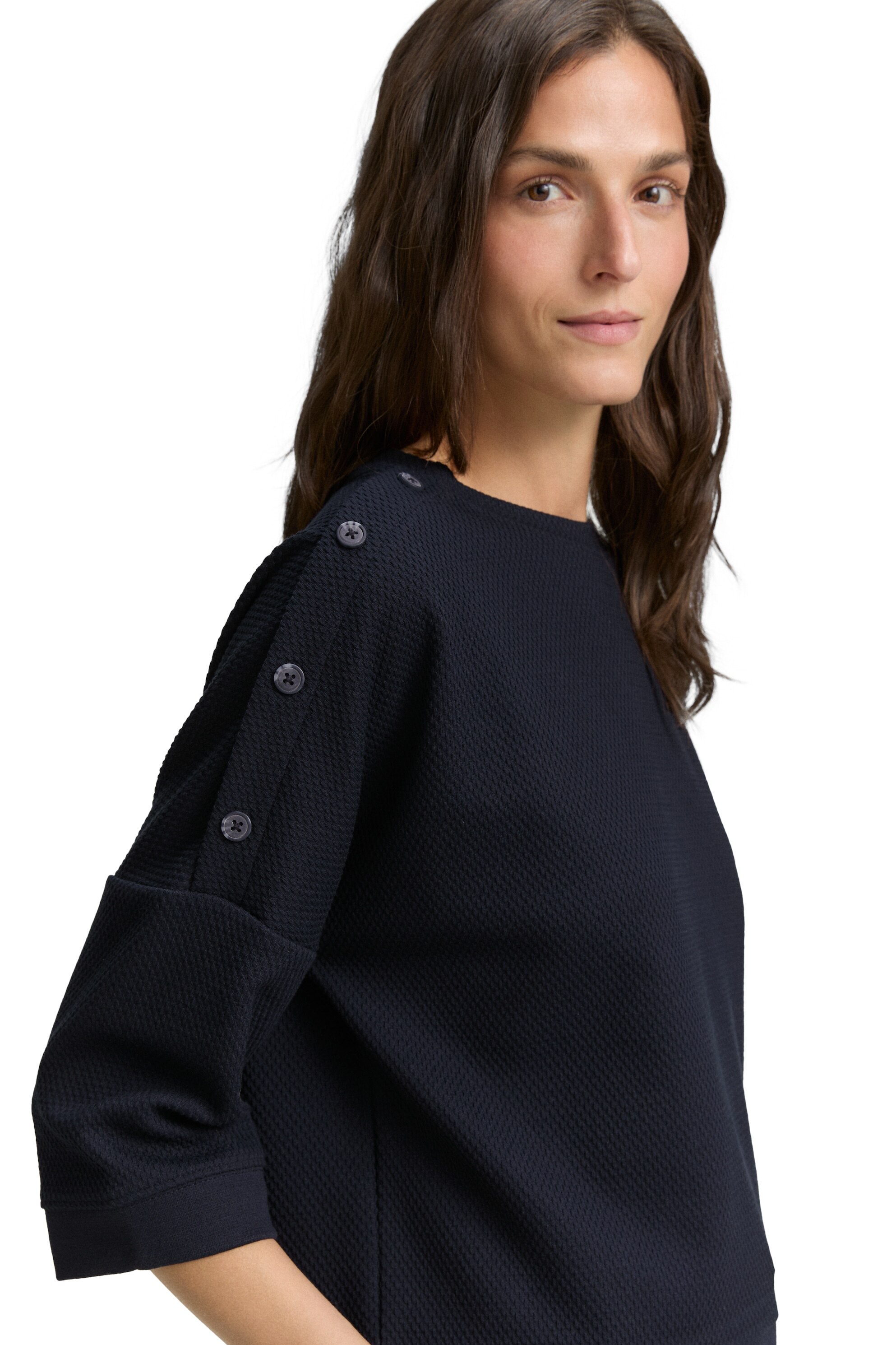 Sweatshirt de Manga Comprida com Botões Azul-3