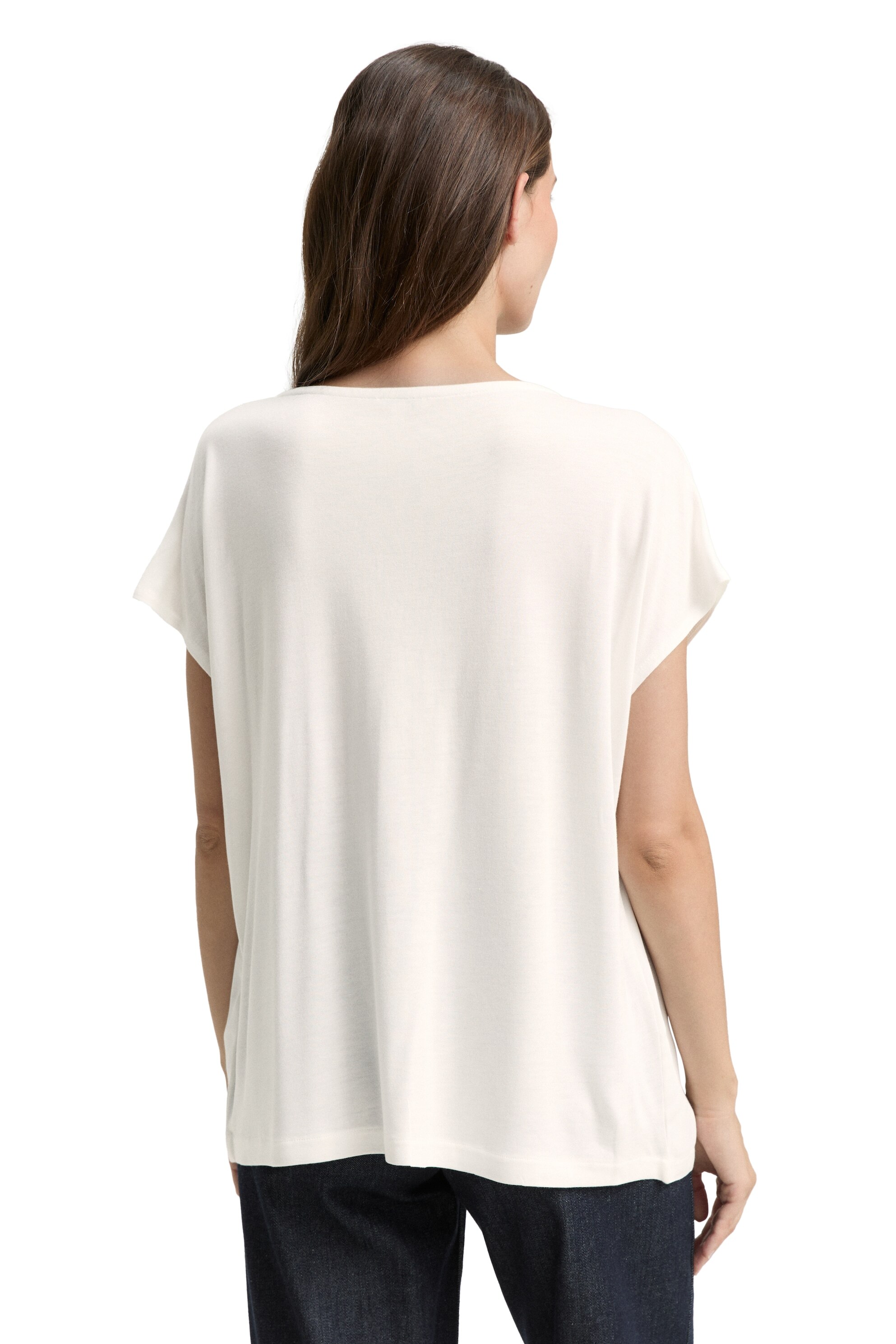 T-shirt de Manga Curta com Pregas Frontais de Mescla de Tecidos Branco-2