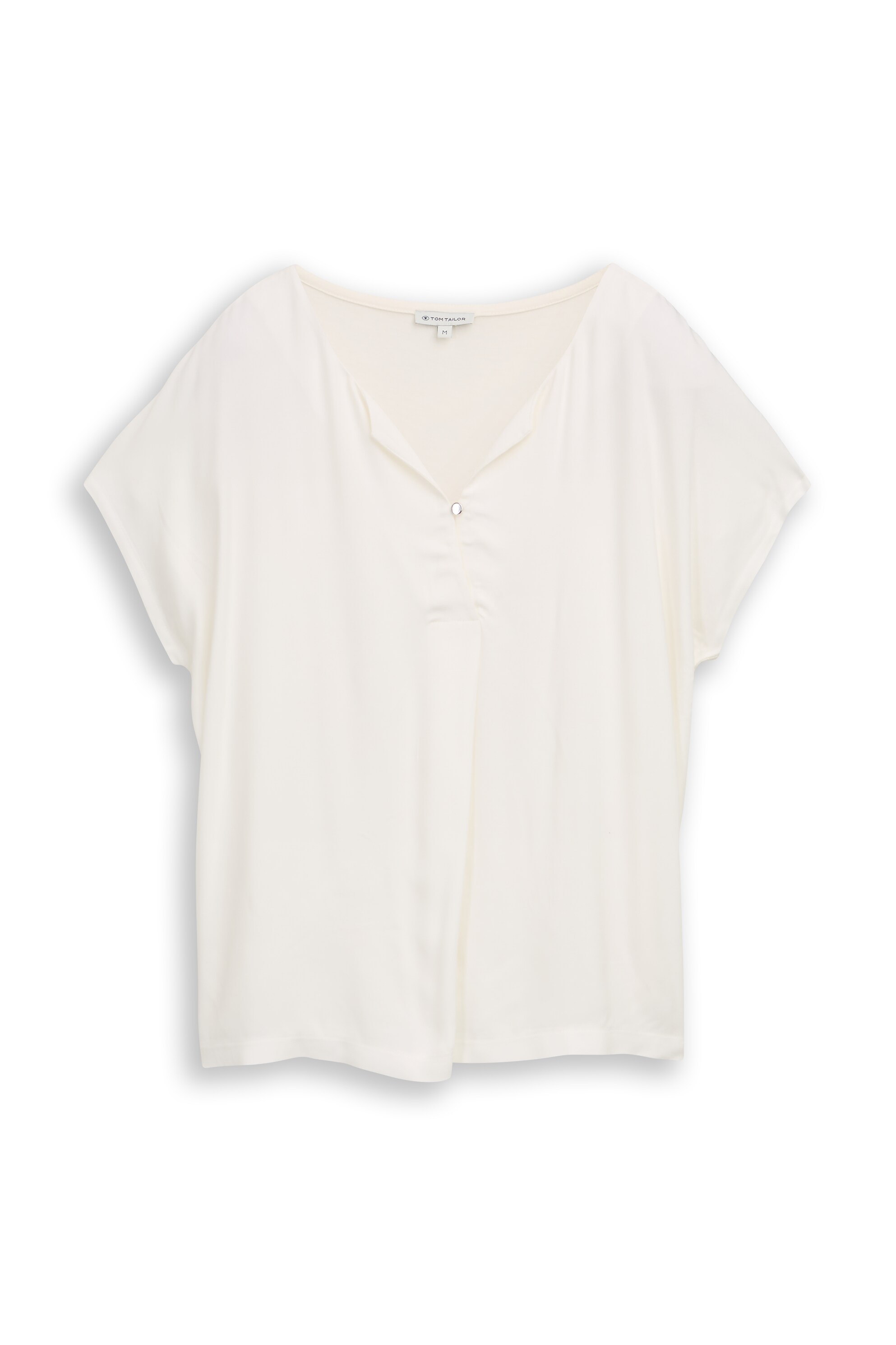 T-shirt de Manga Curta com Pregas Frontais de Mescla de Tecidos Branco-6