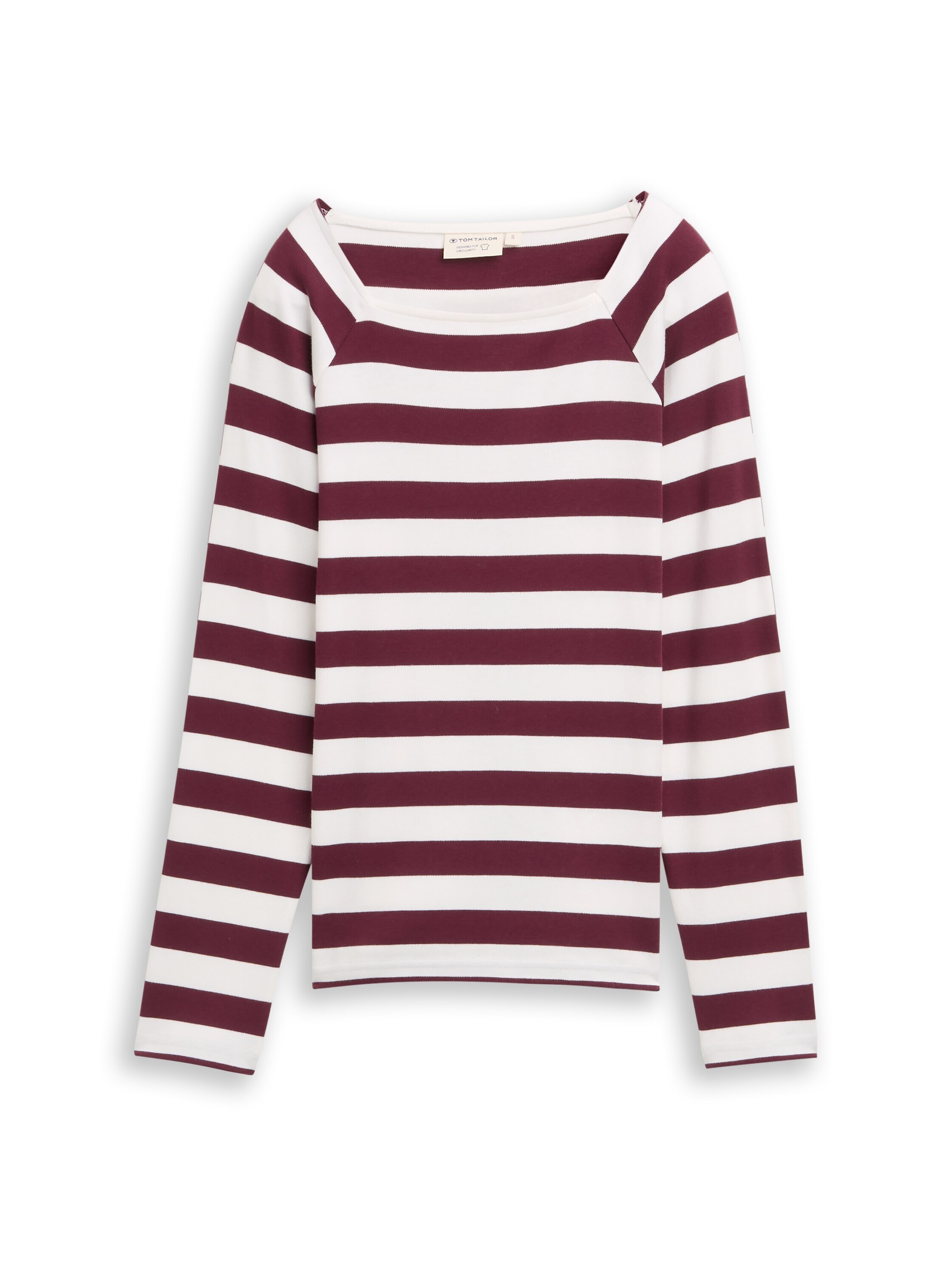 T-shirt de Manga Comprida Às Riscas com Gola Redonda Vermelho-6