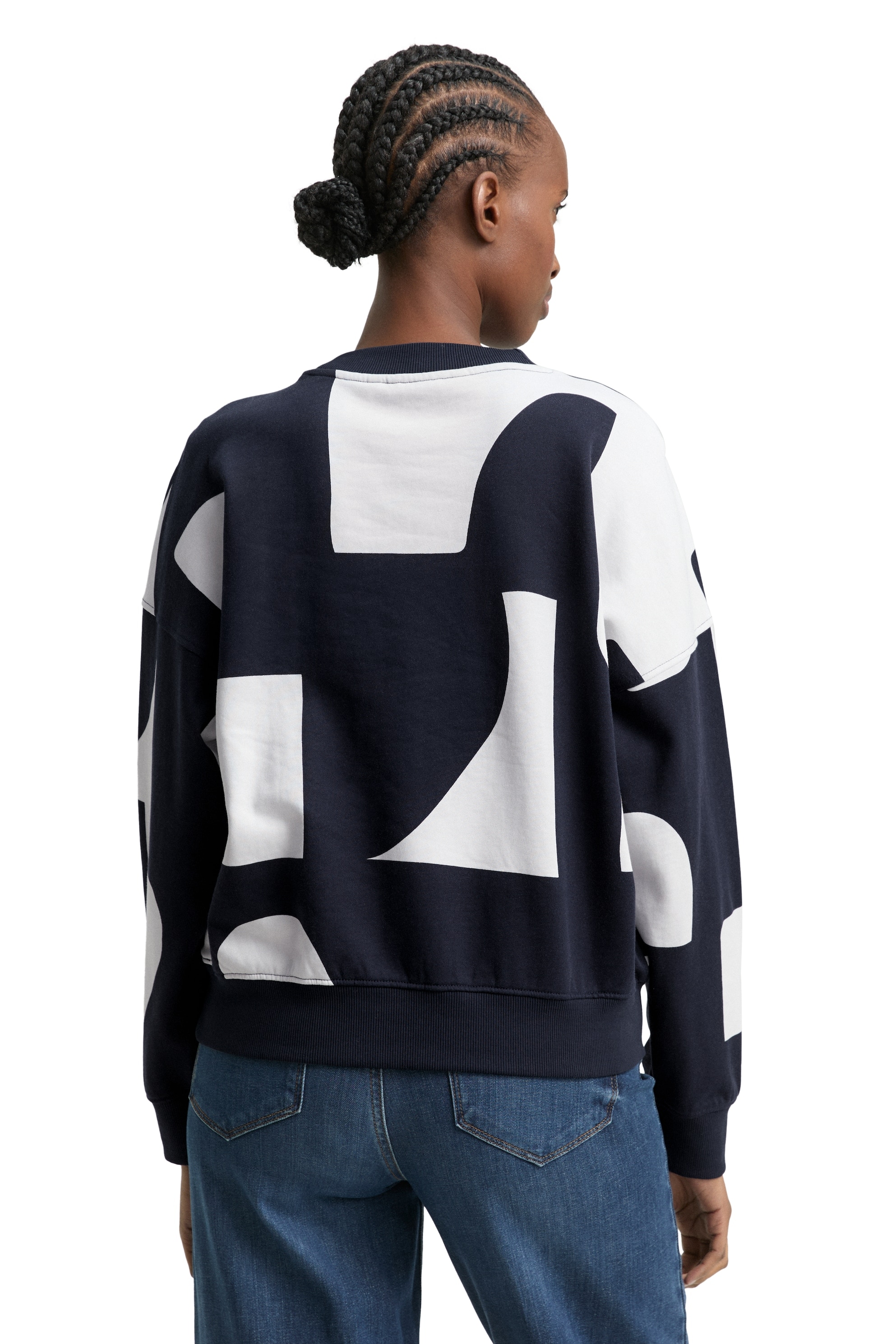 Sweatshirt de Manga Comprida com Gola Redonda Azul / Branco-2