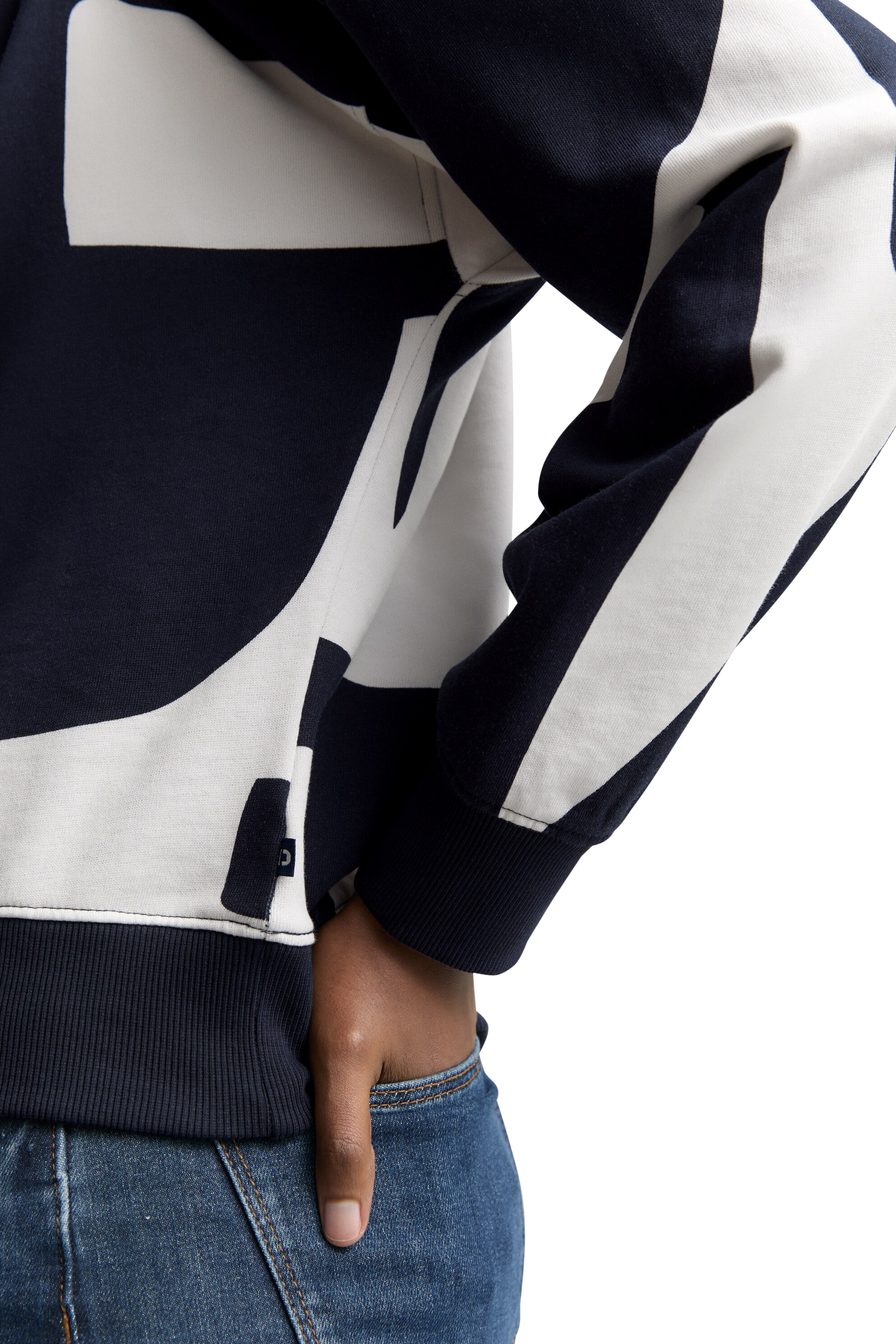 Sweatshirt de Manga Comprida com Gola Redonda Azul / Branco-3