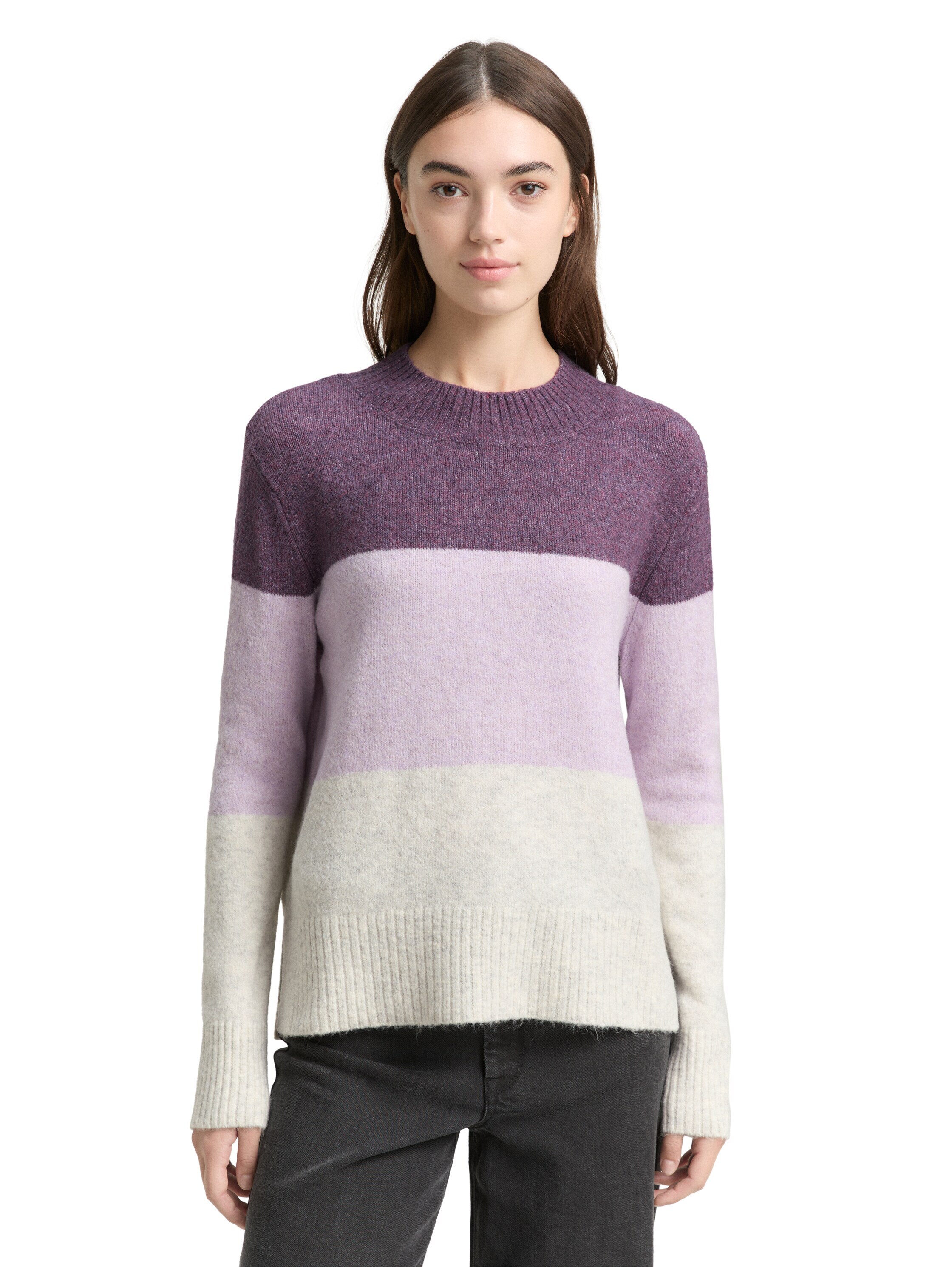 Camisola de Manga Comprida Acolhedora com Blocos de Cor Roxo-1