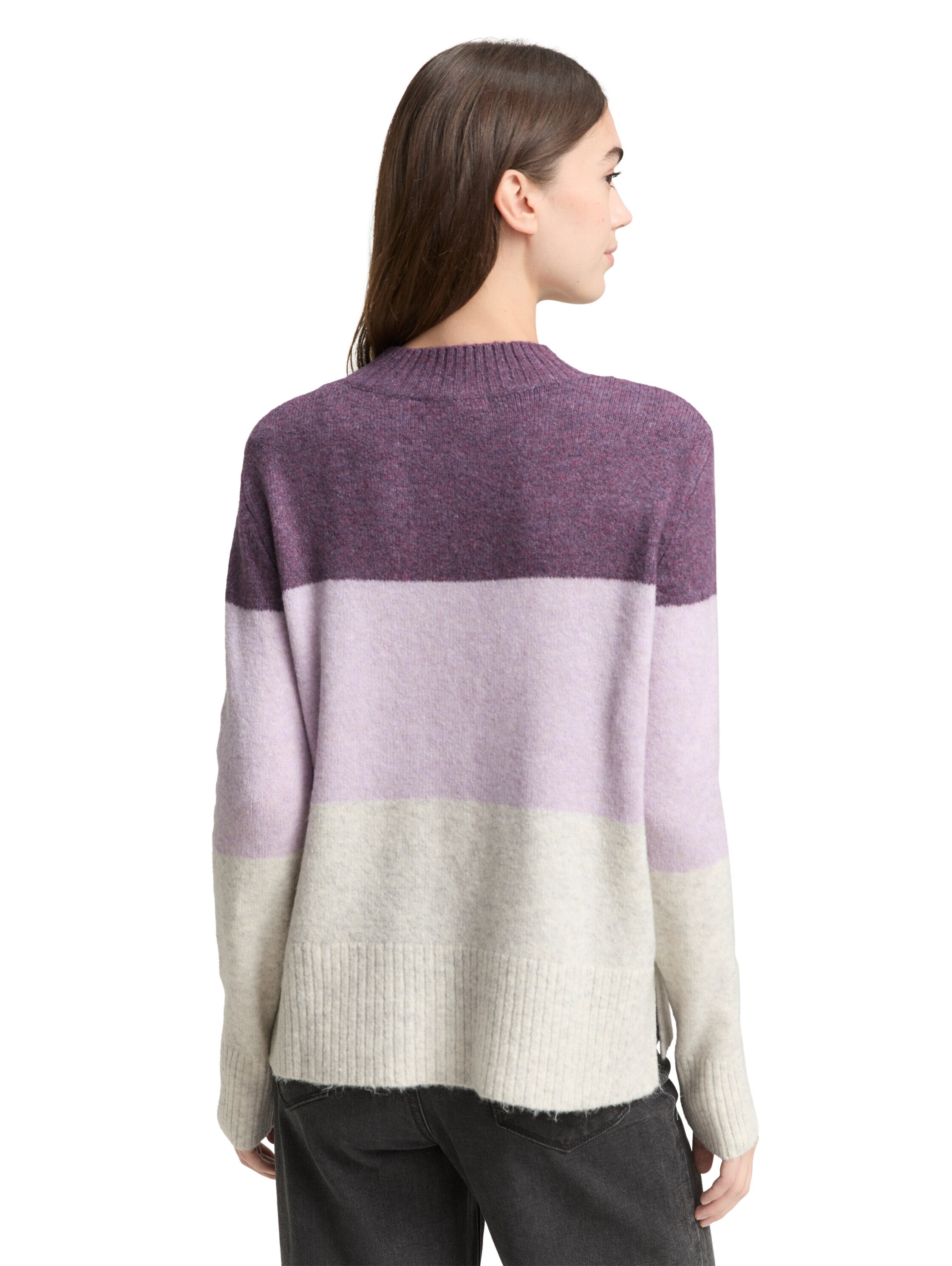 Camisola de Manga Comprida Acolhedora com Blocos de Cor Roxo-2