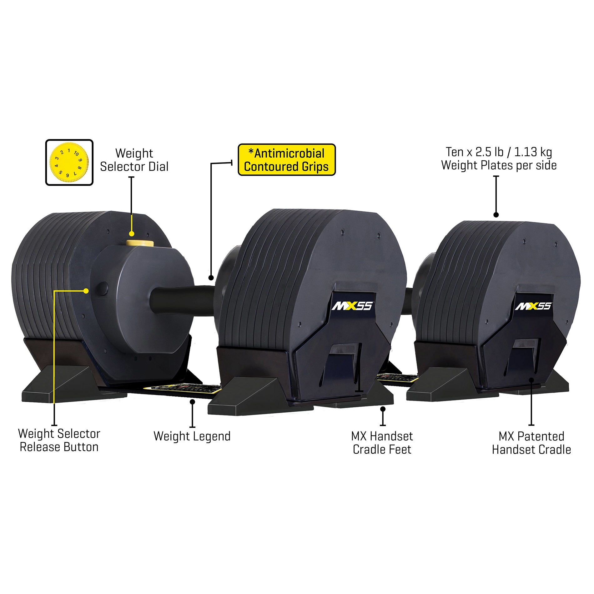 Haltere selecionável MX55 4,5 kg a 24,9 kg Tunturi Preto-2