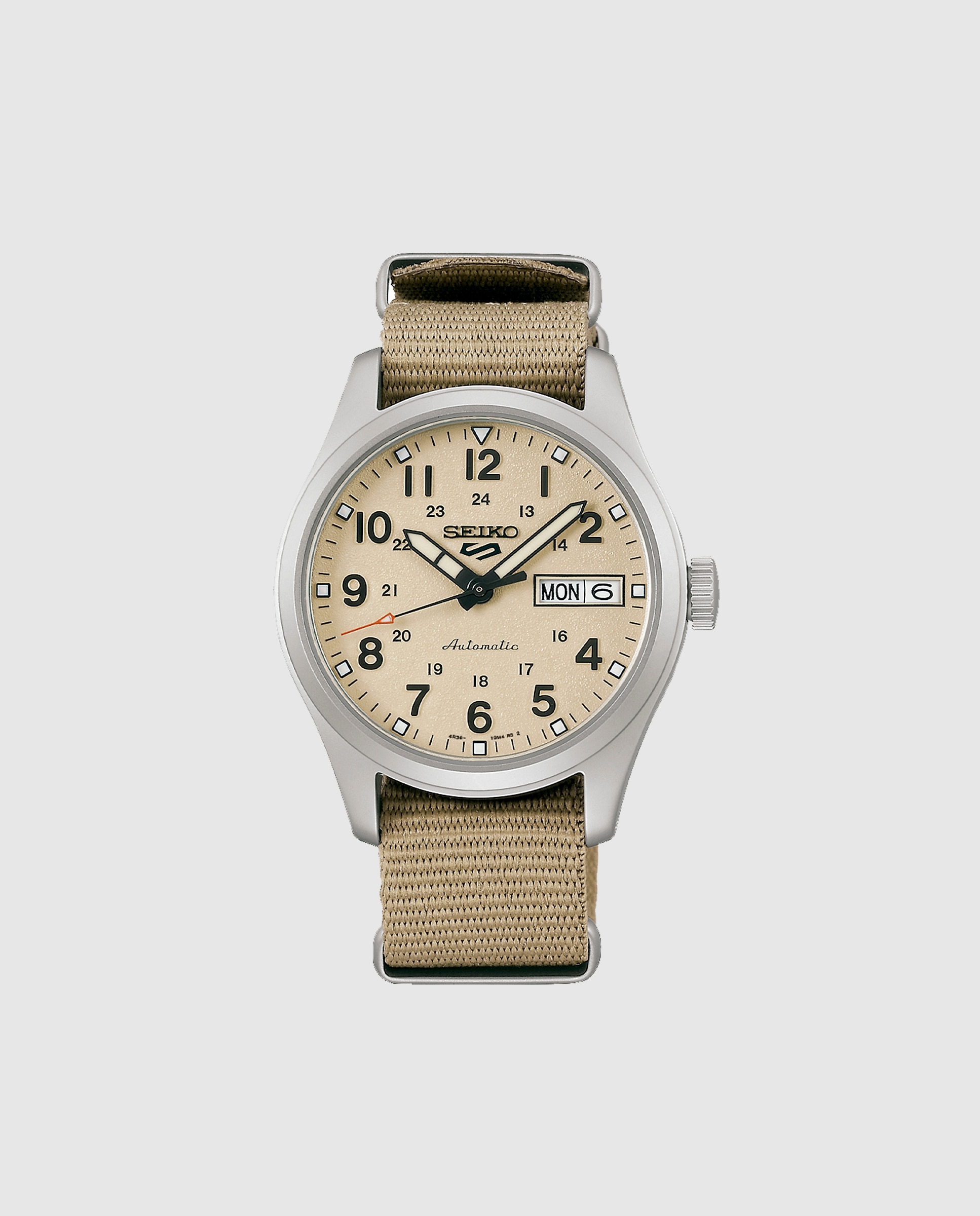 Relógio 5 Sports Srpj83k1 Automático de Nylon e Bracelete Bege Prata-1
