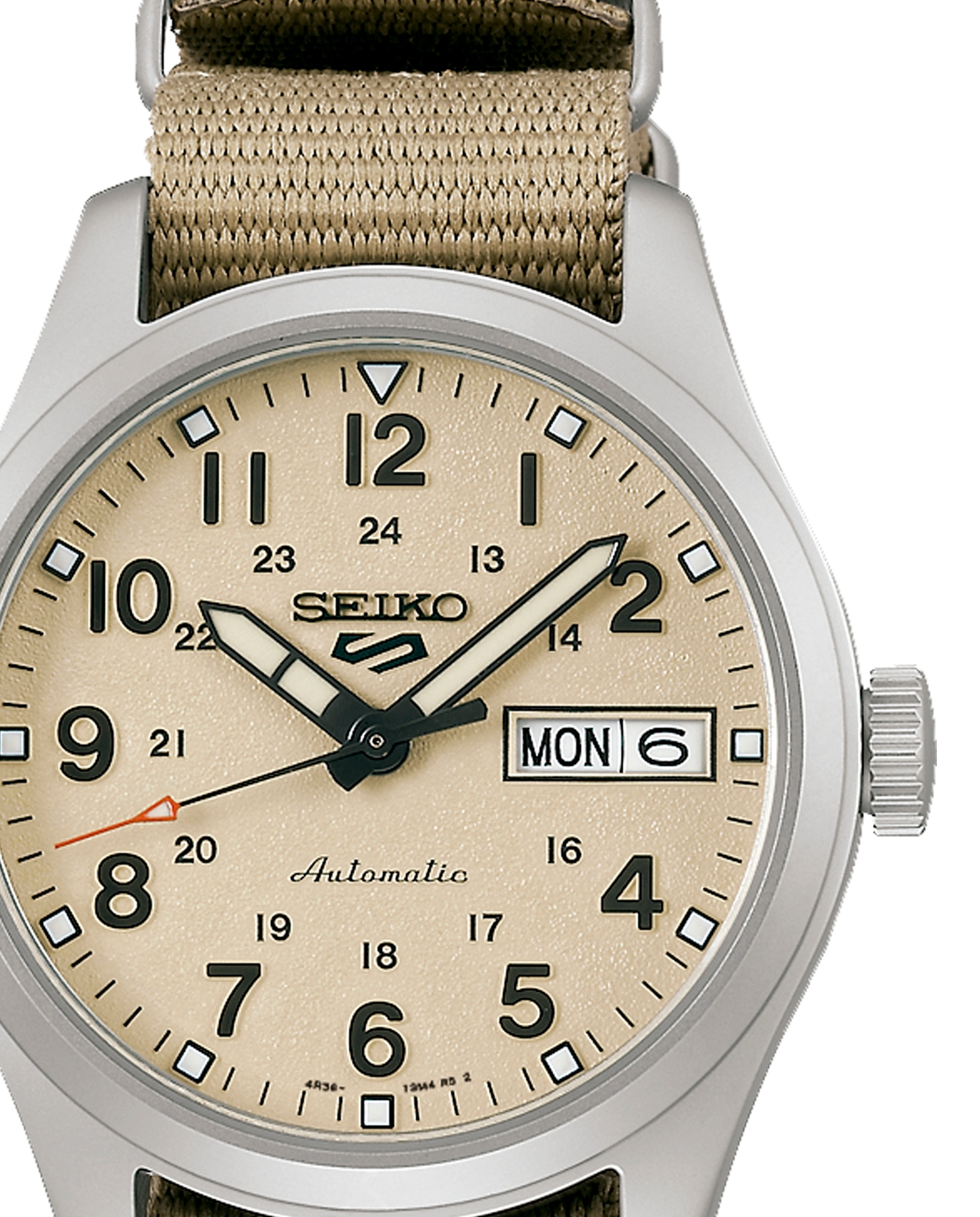 Relógio 5 Sports Srpj83k1 Automático de Nylon e Bracelete Bege Prata-2