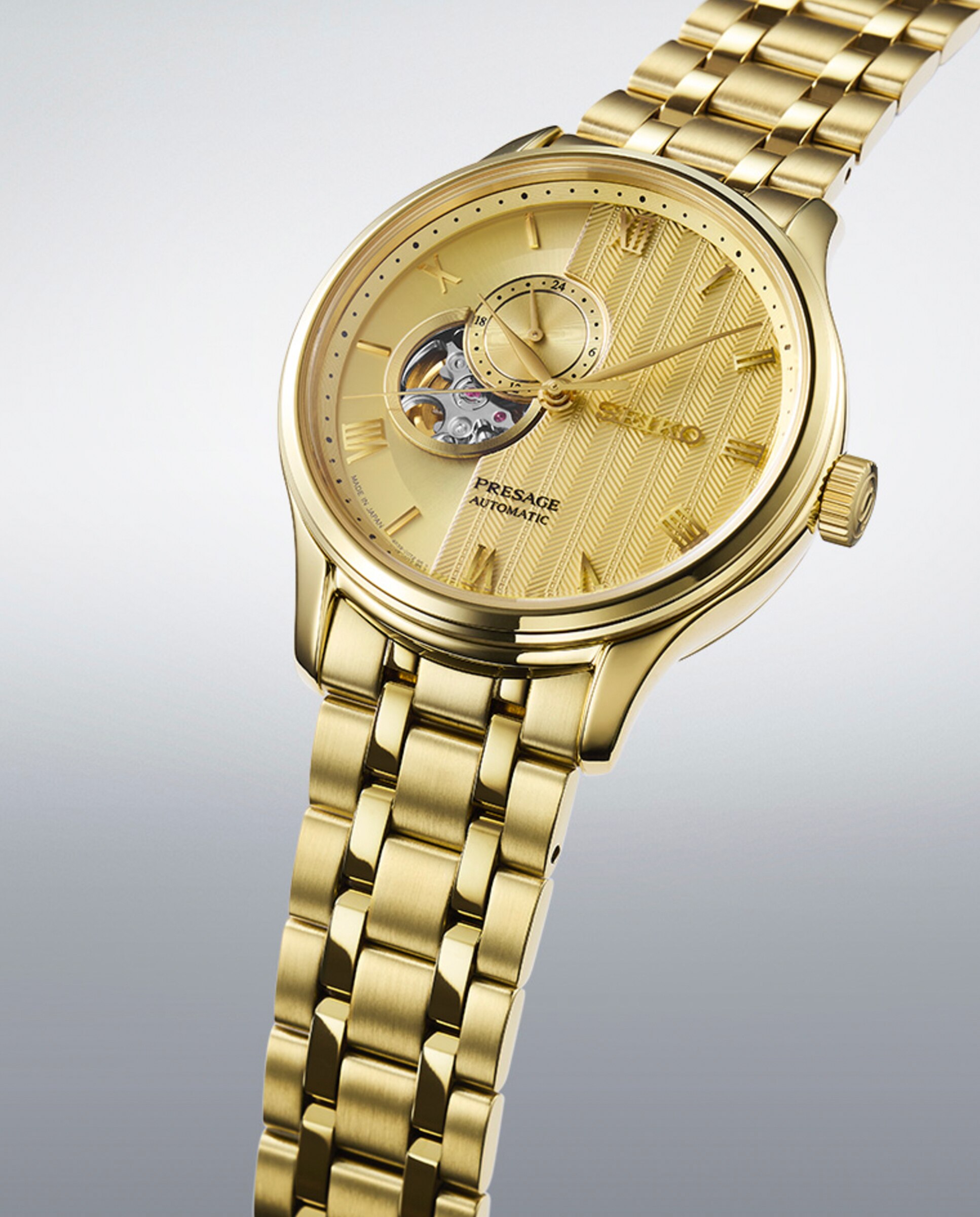 Relógio Presage Ssa468j1 Automático de Aço e Bracelete Dourada Prata-3