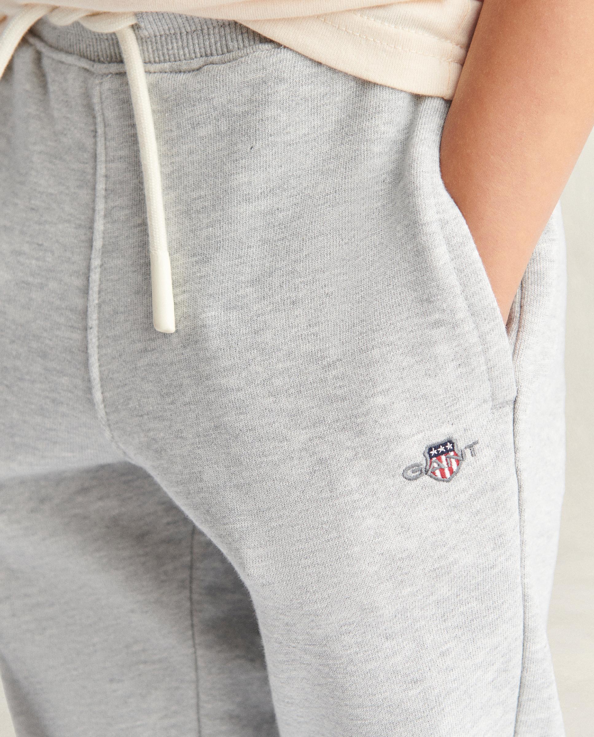 Calças Desportivas Infantil com Ajuste de Cordão e Detalhe de Logo Cinzento-claro-4