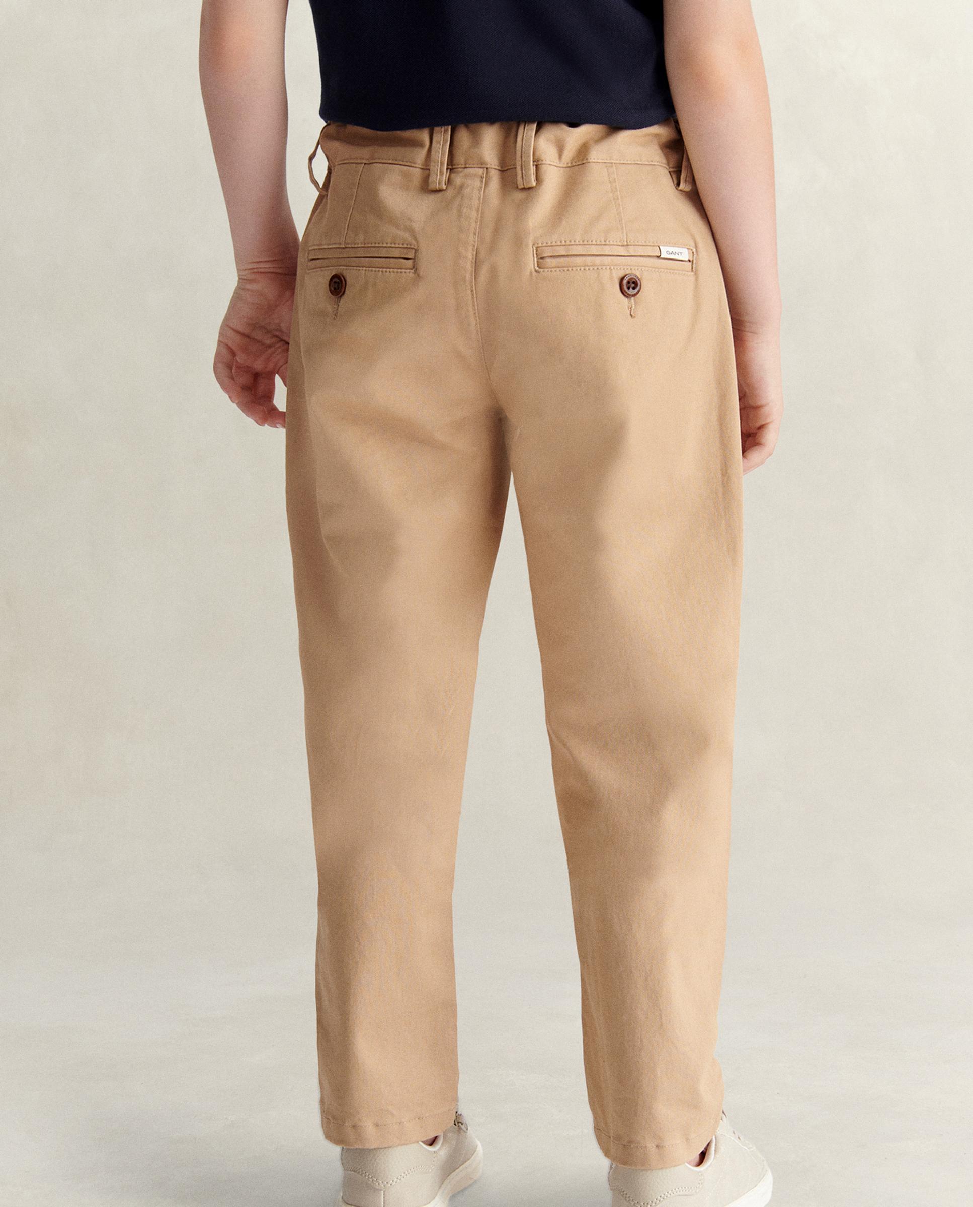 Calças Chino Infantil com Bolso Posterior e Presilhas Castanho-claro-3