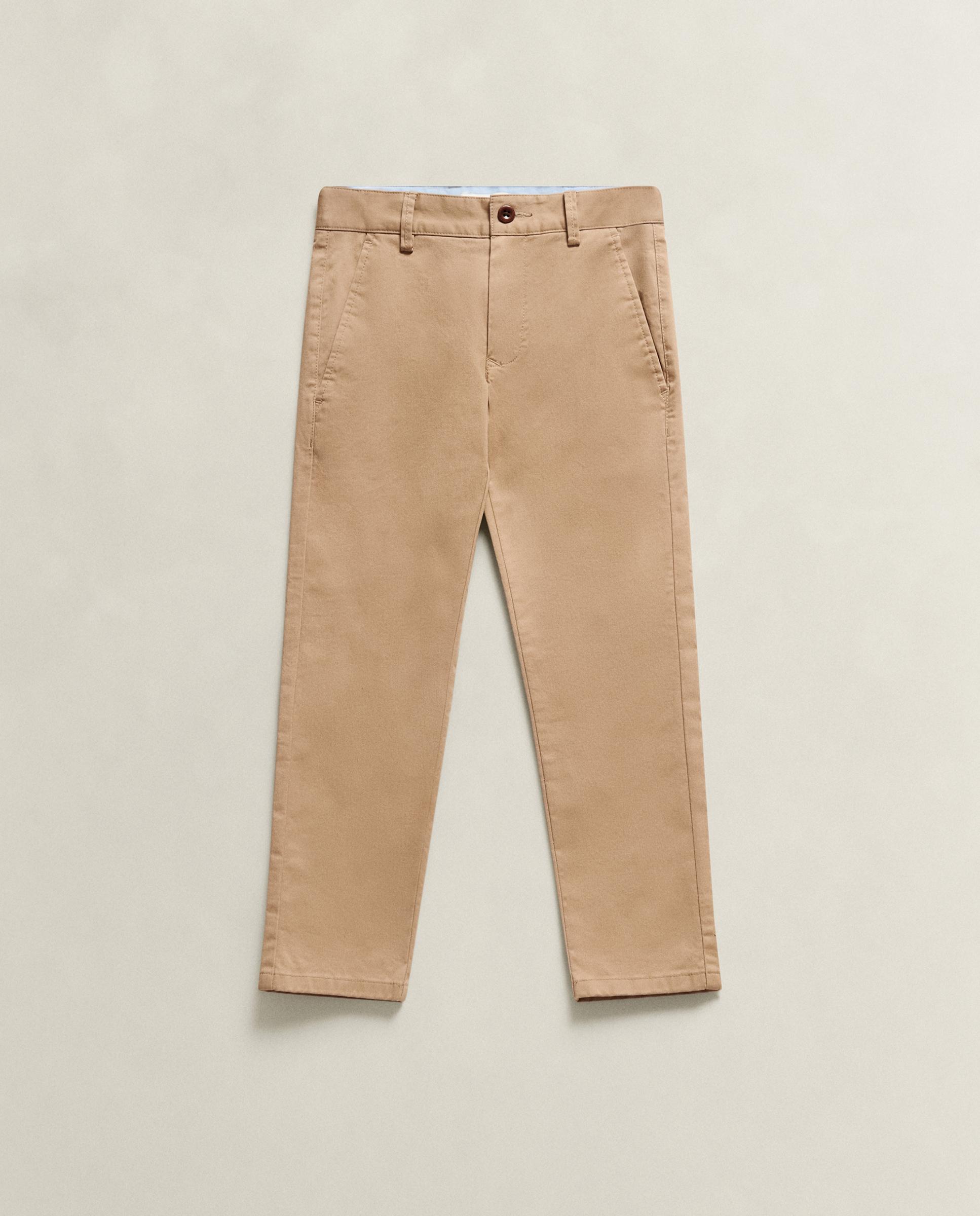 Calças Chino Infantil com Bolso Posterior e Presilhas Castanho-claro-5