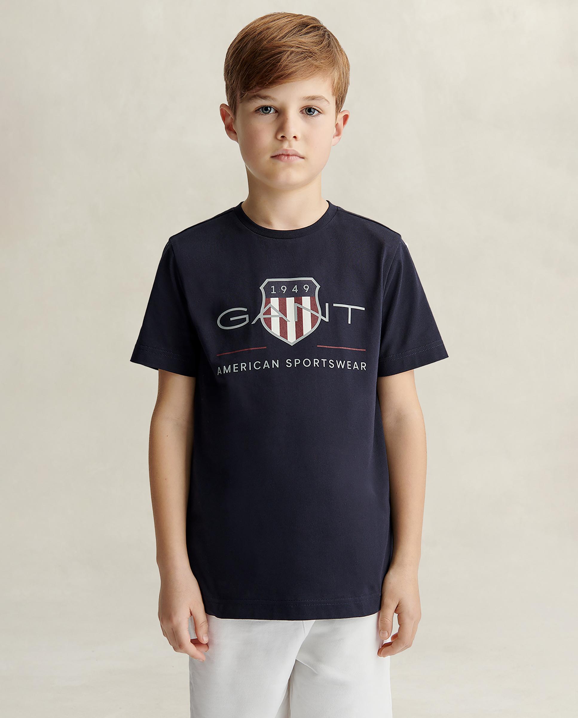 T-shirt de Manga Curta com Logo Frontal Azul-marinho-5