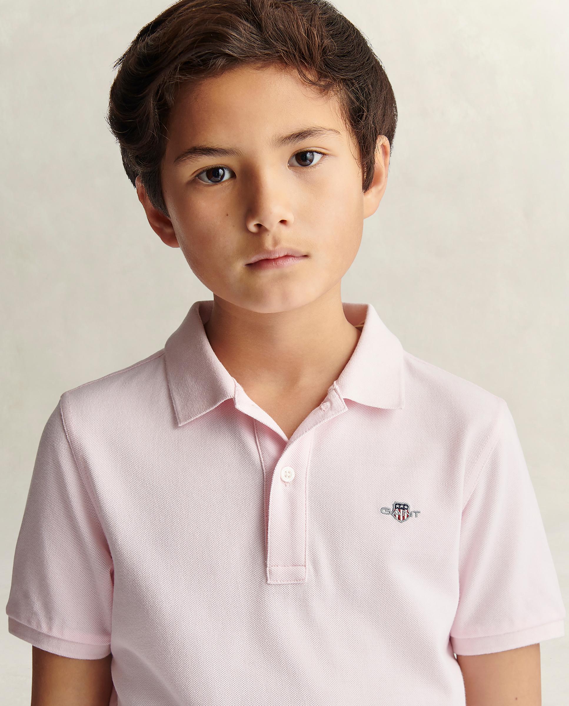 Polo de Manga Curta de Algodão Rosa-claro-3