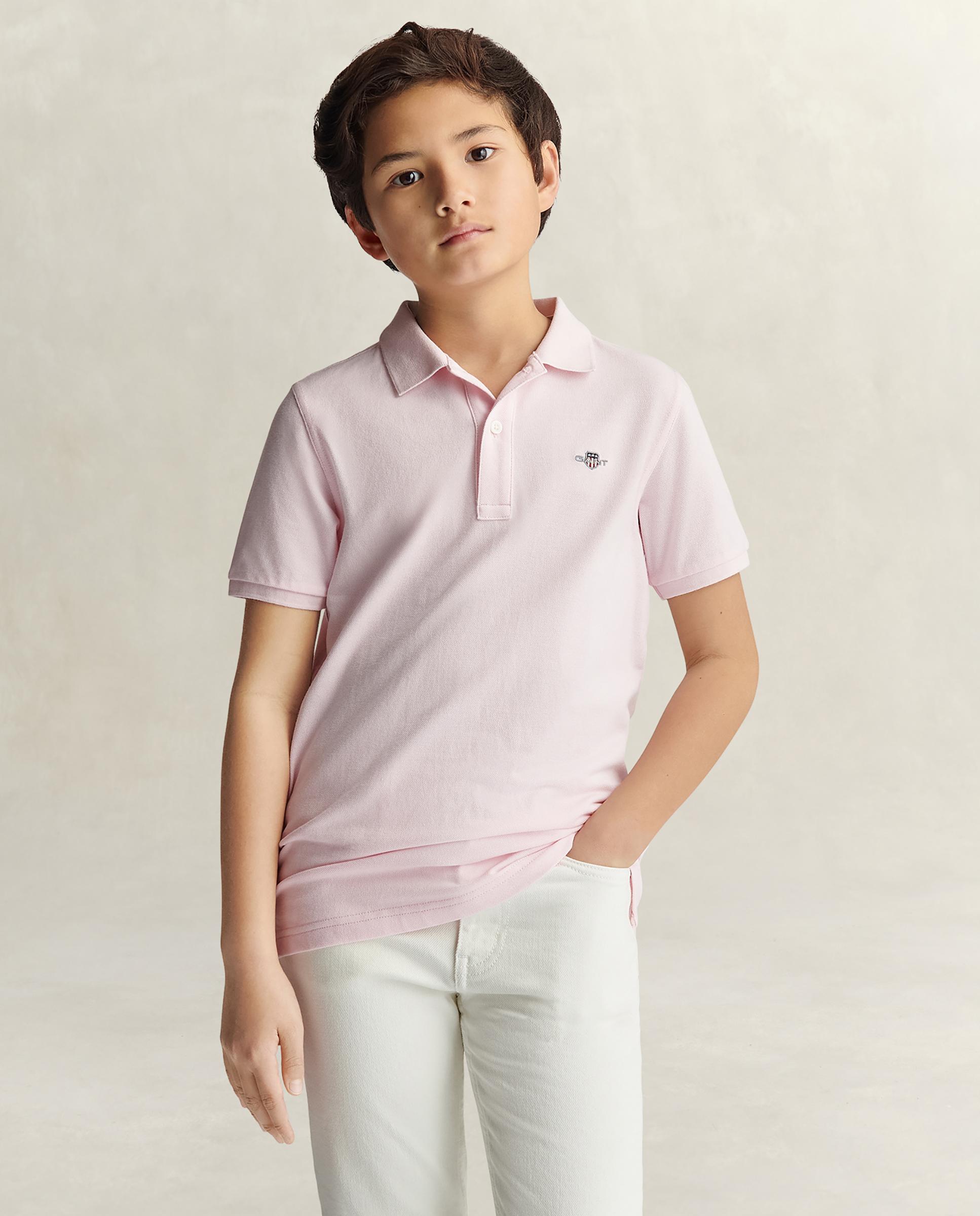 Polo de Manga Curta de Algodão Rosa-claro-5