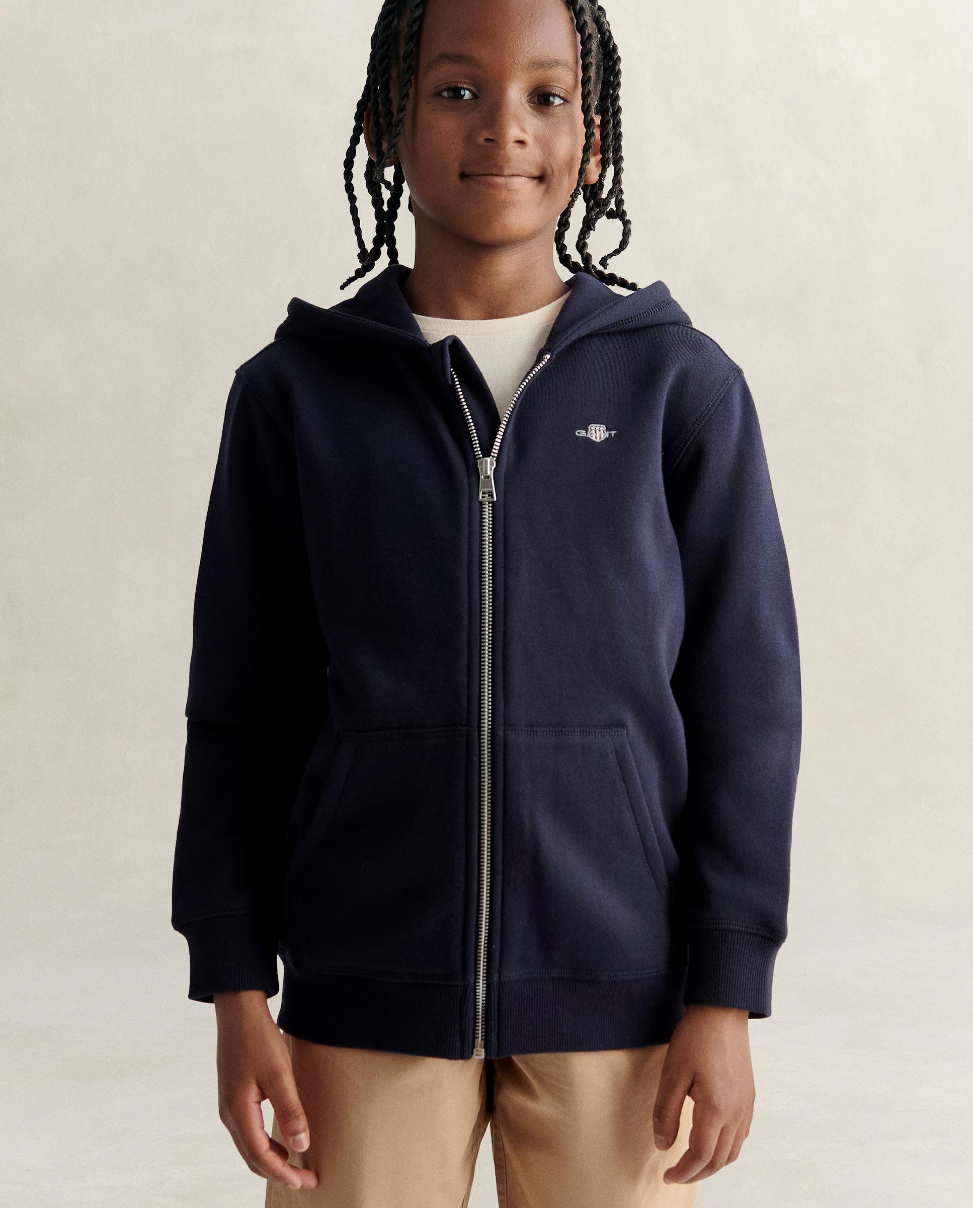 Sweatshirt Infantil com Capuz e Fecho Zip Azul-escuro-1