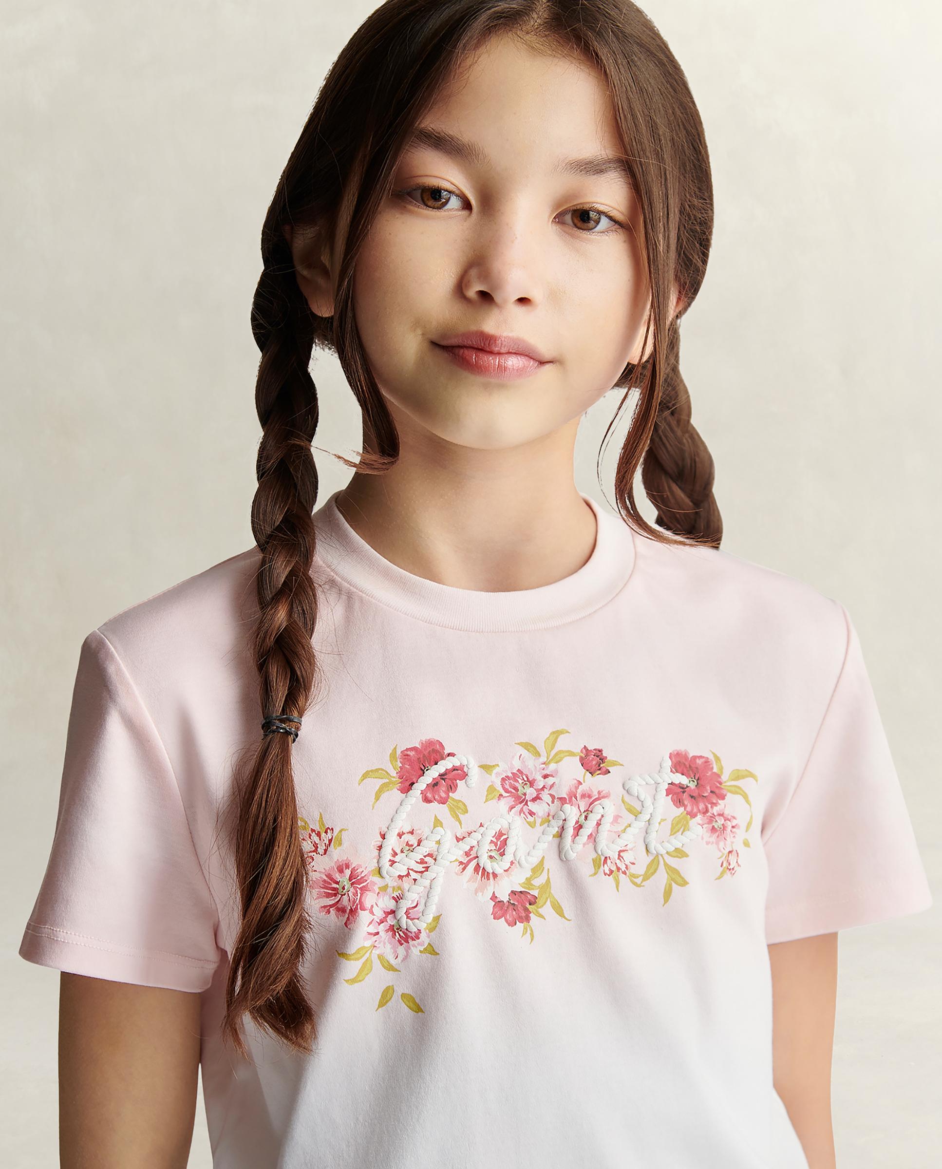 T-shirt Infantil de Manga Curta com Estampado Frontal Gant Rosa-3