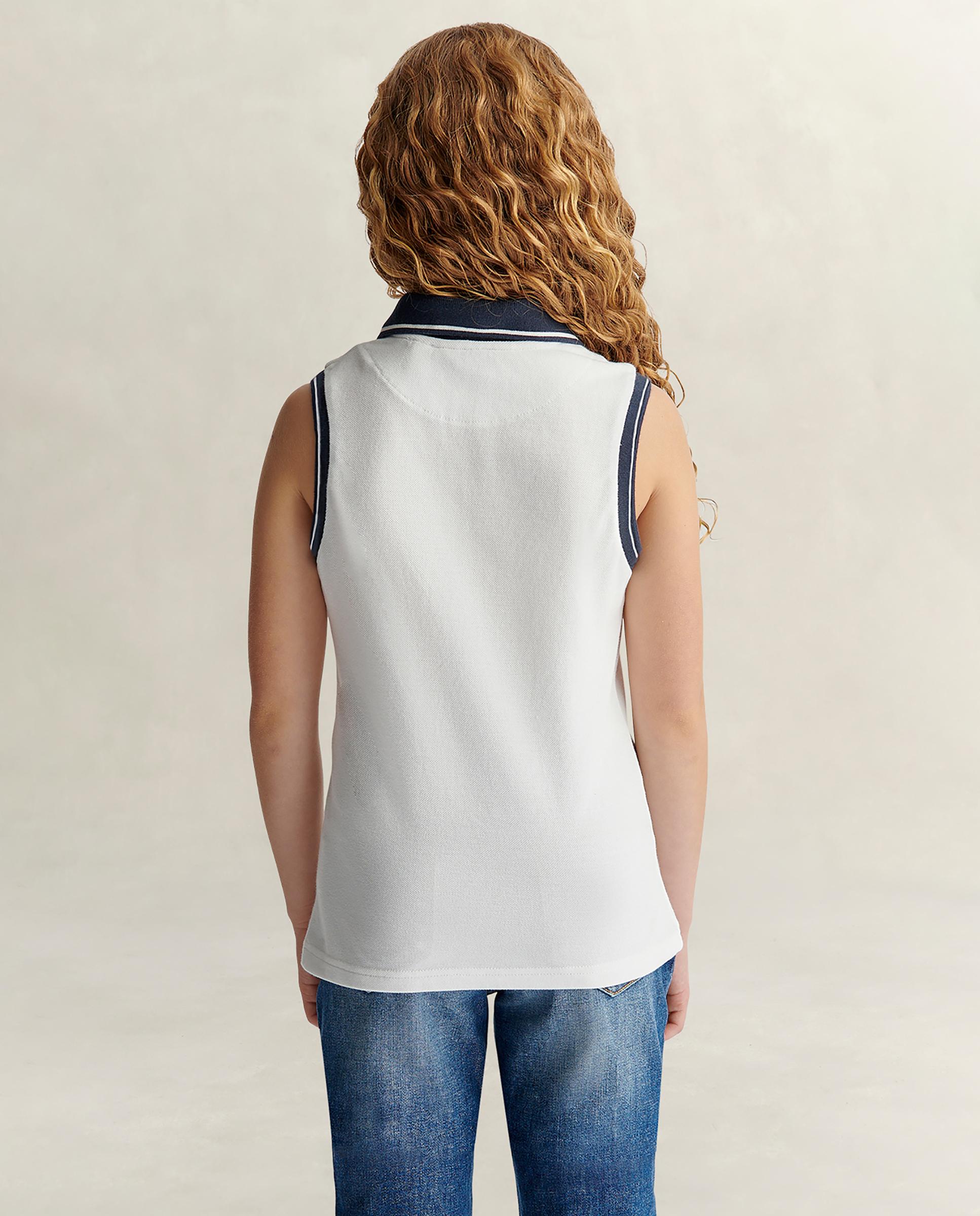 Polo Infantil sem Mangas com Gola em Contraste Gant Branco-2
