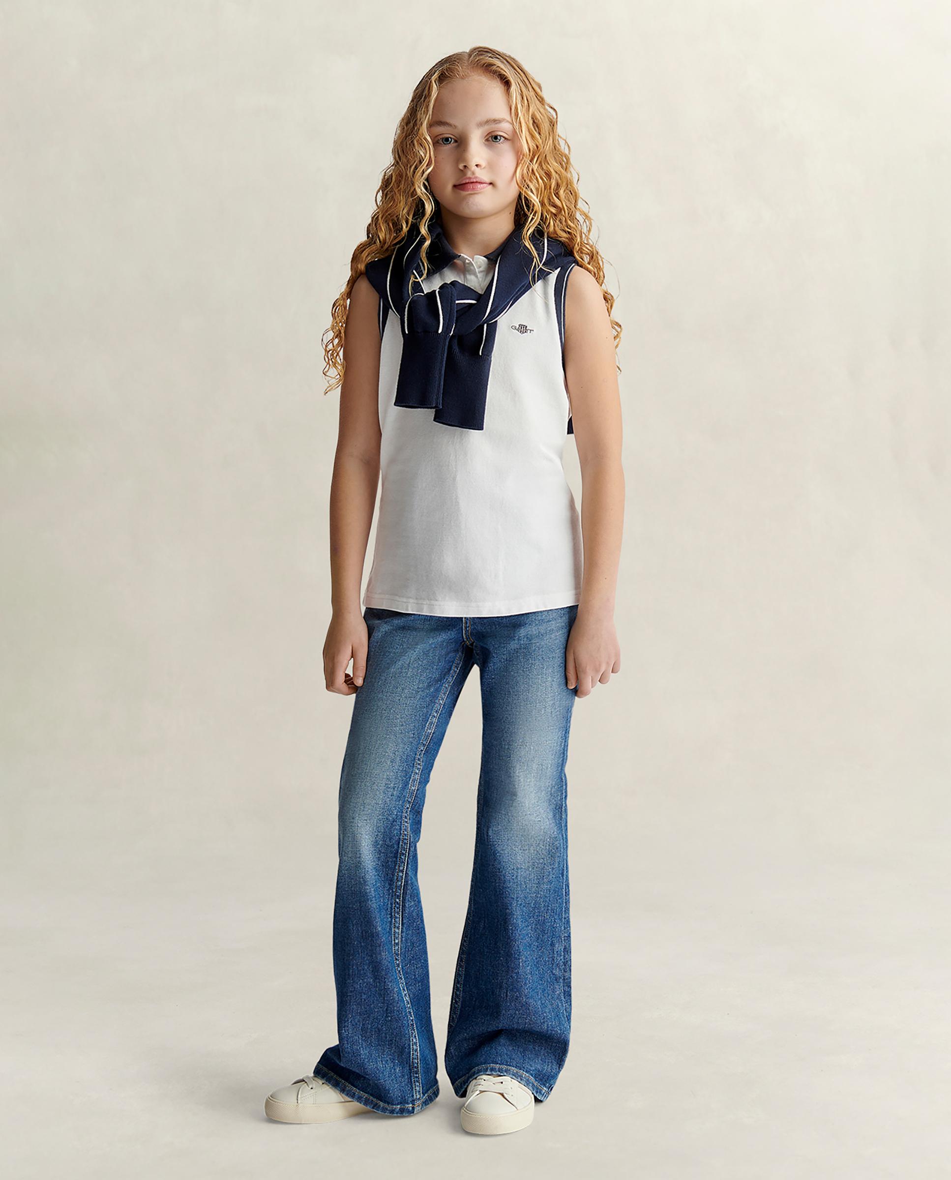 Polo Infantil sem Mangas com Gola em Contraste Gant Branco-4