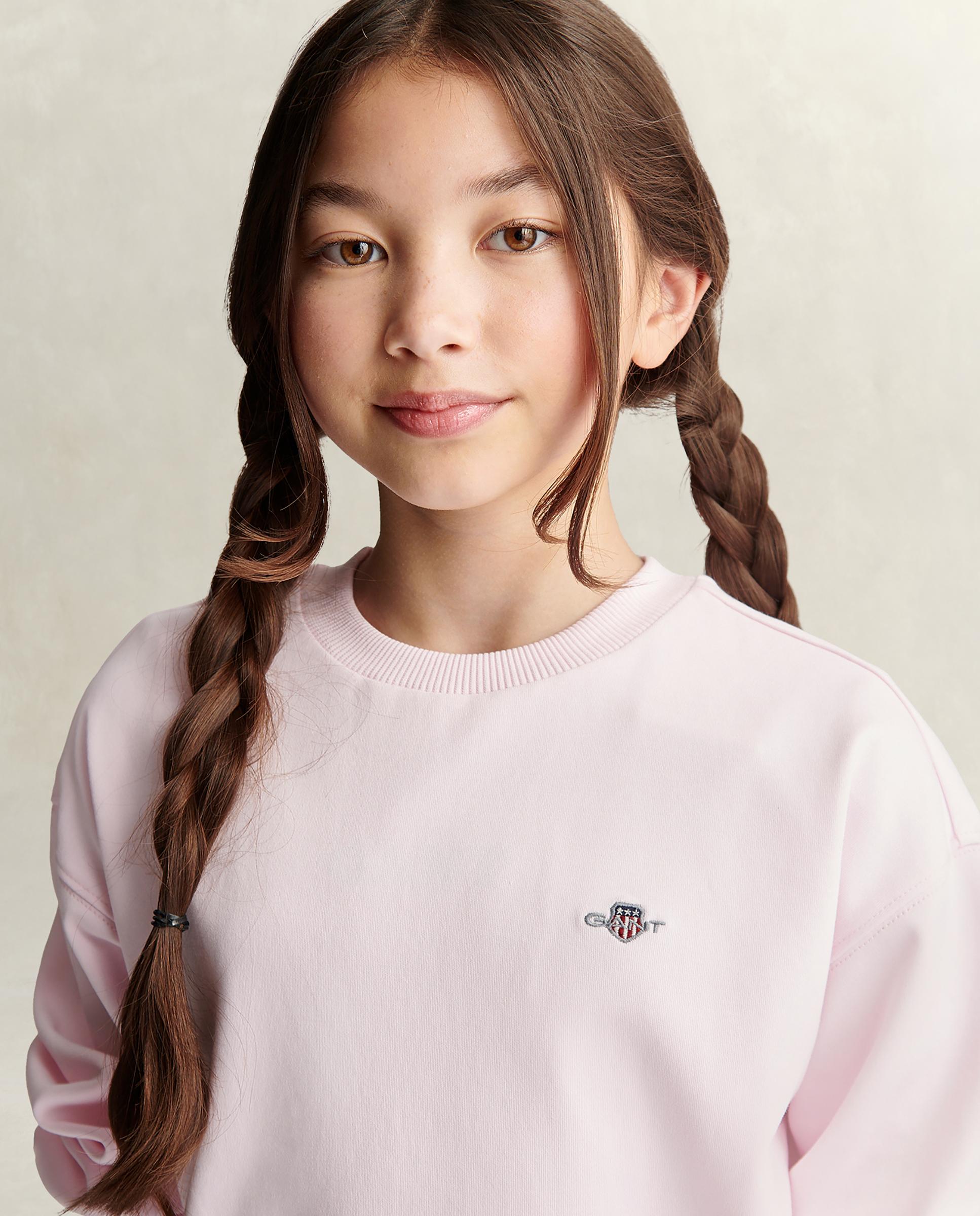 Sweatshirt sem Capuz Infantil de Algodão com Insígnia Rosa-claro-3