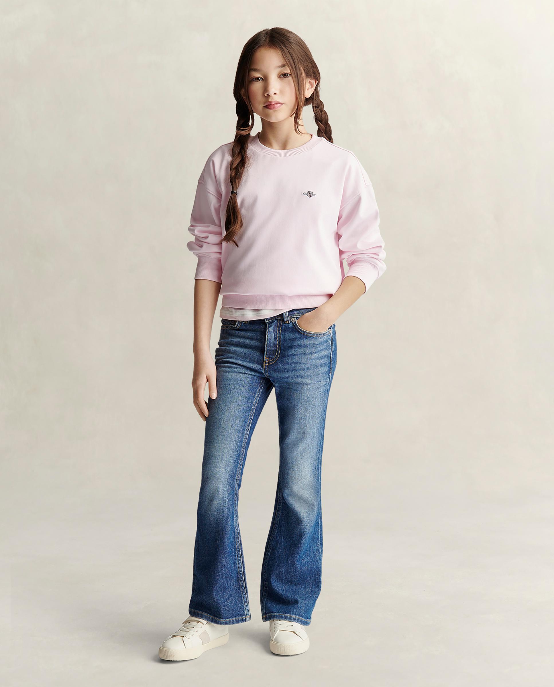 Sweatshirt sem Capuz Infantil de Algodão com Insígnia Rosa-claro-4