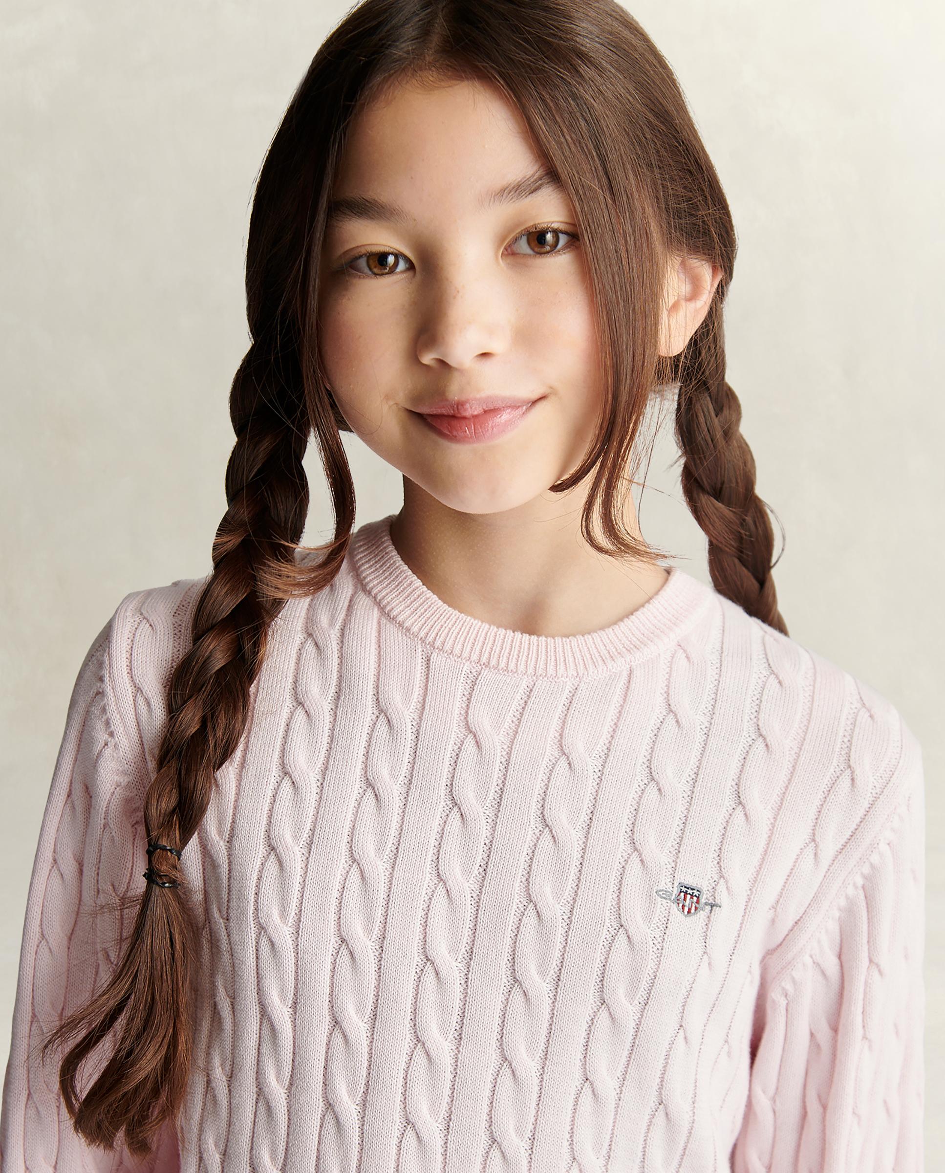 Camisola Infantil com Design Entrançado Rosa-claro-3