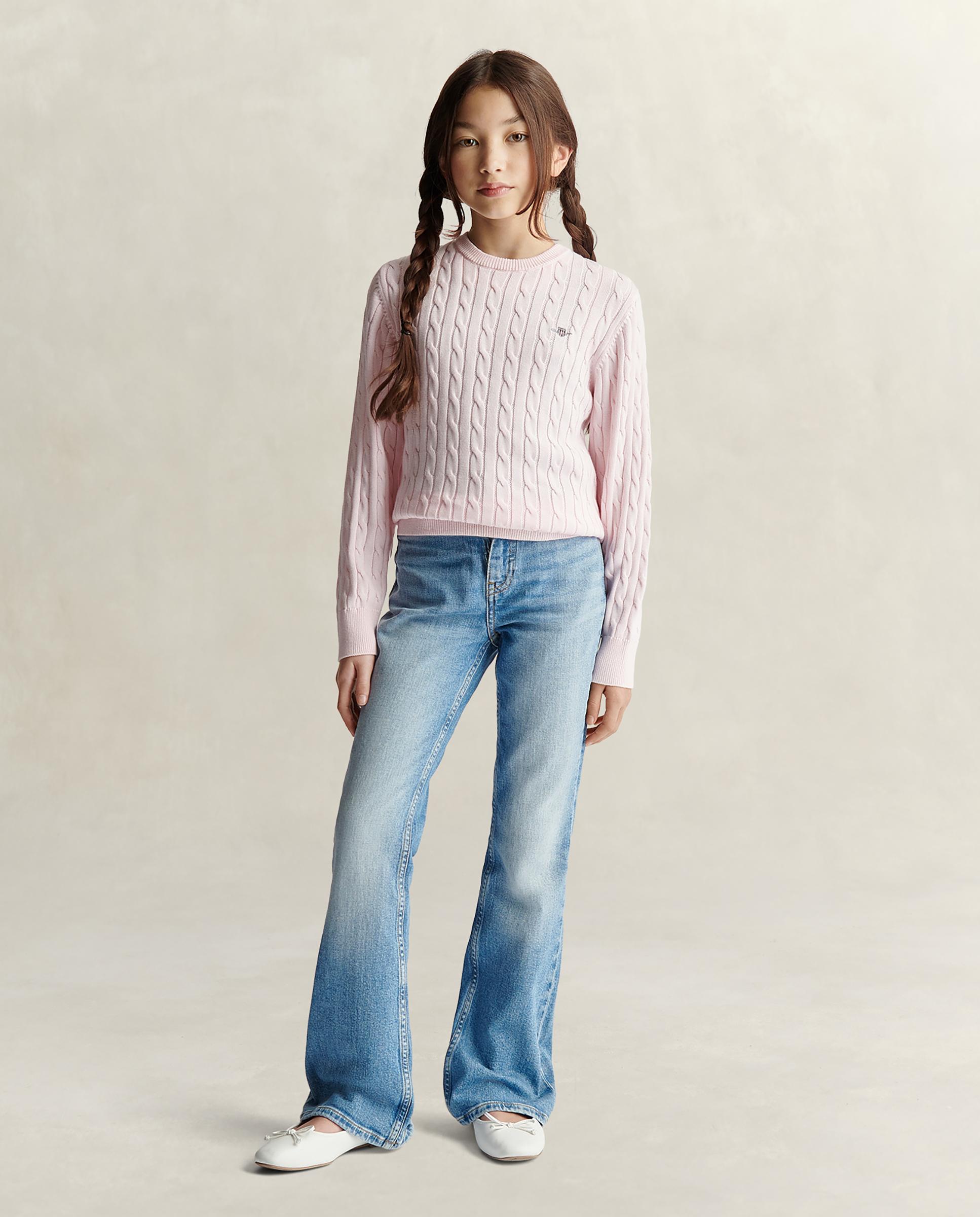 Camisola Infantil com Design Entrançado Rosa-claro-4