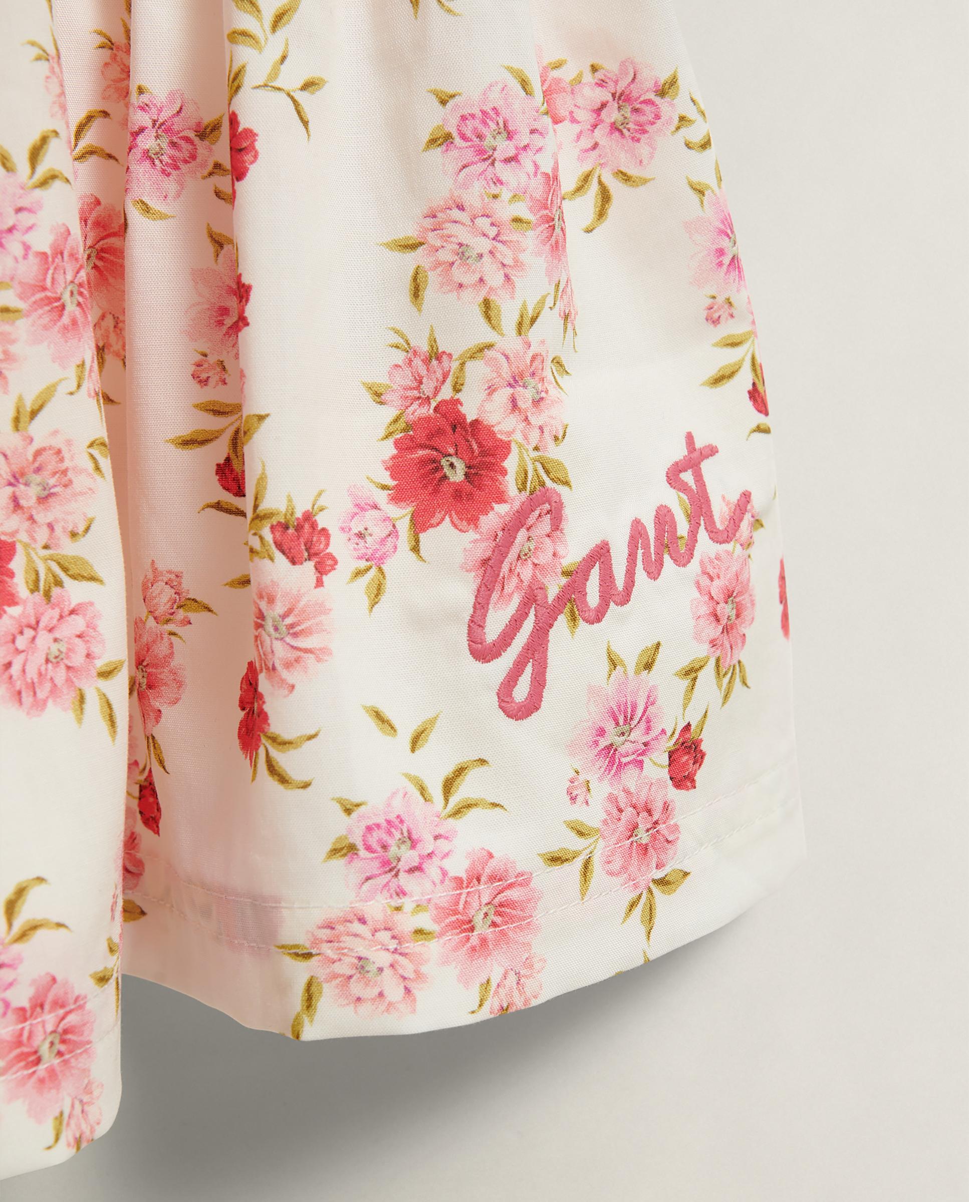 Vestido Estampado com Folhos nas Mangas Branco / Rosa-2