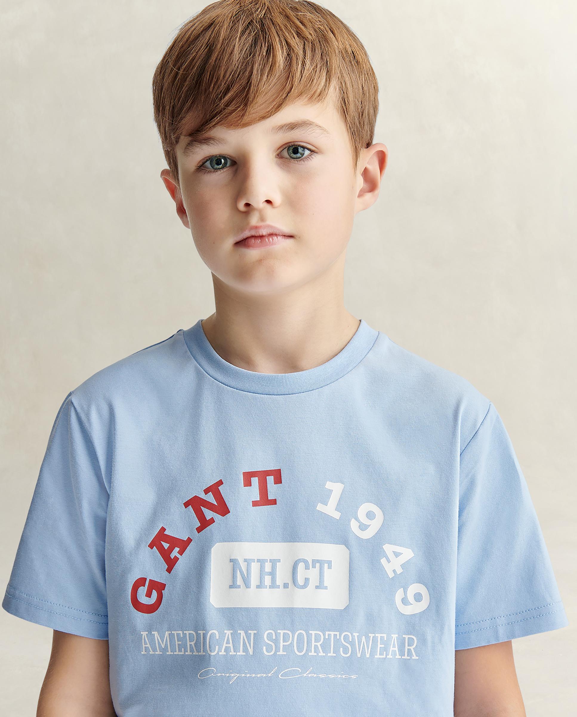 T-shirt Infantil de Manga Curta com Logo Frontal Gant Azul-claro-3