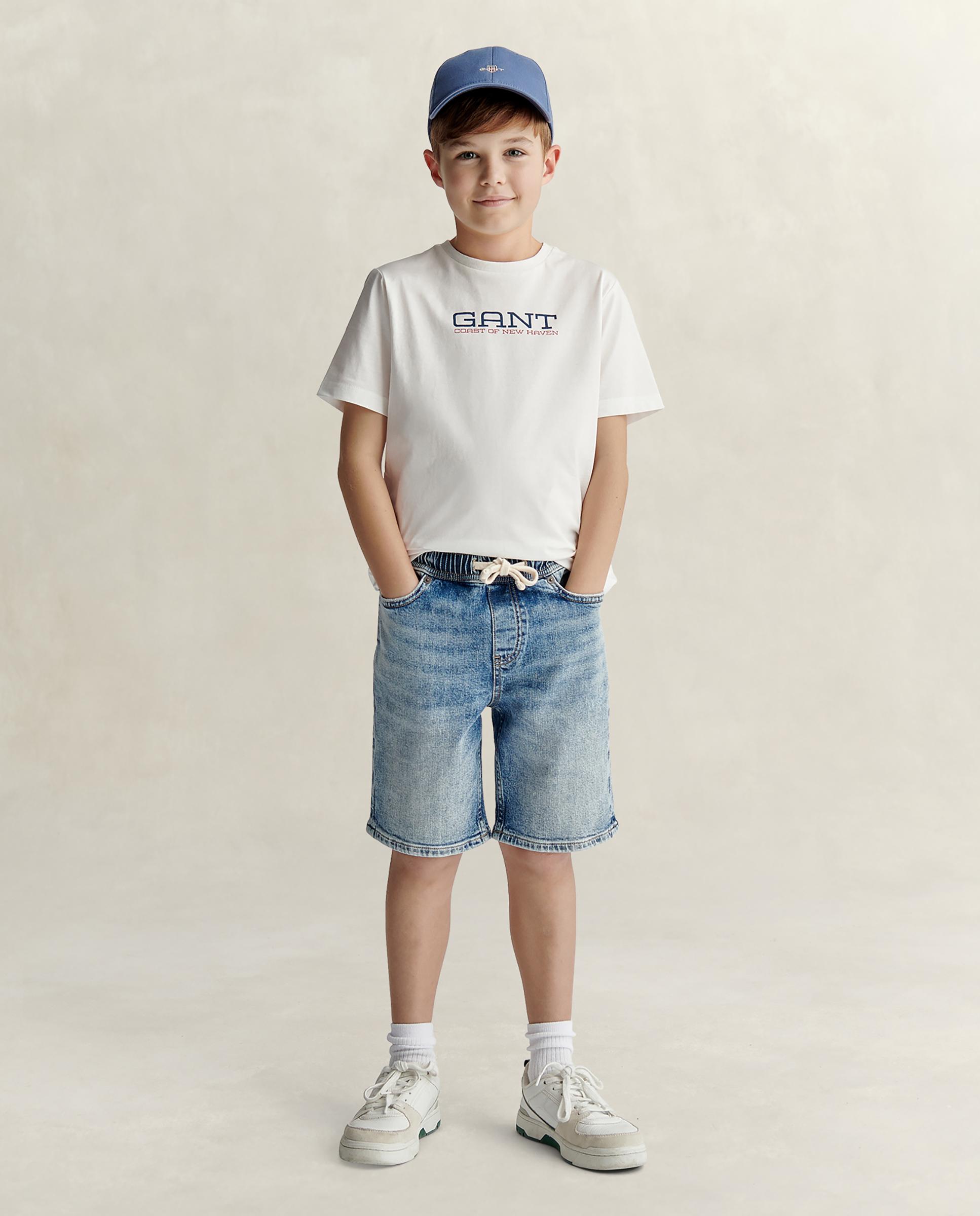 T-shirt Infantil de Manga Curta de Algodão Branco-4