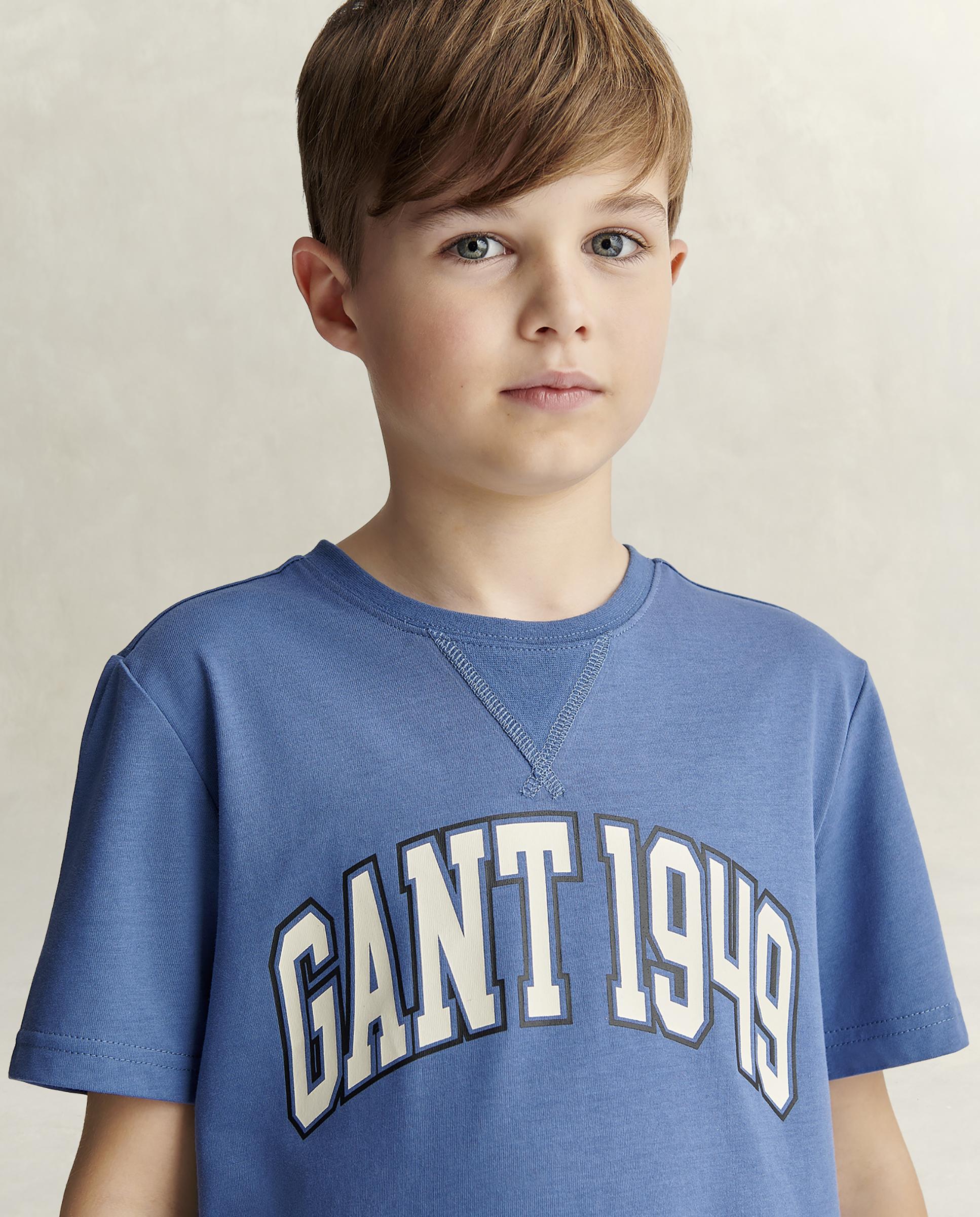 T-shirt Infantil de Manga Curta de Algodão Gant Azul-3