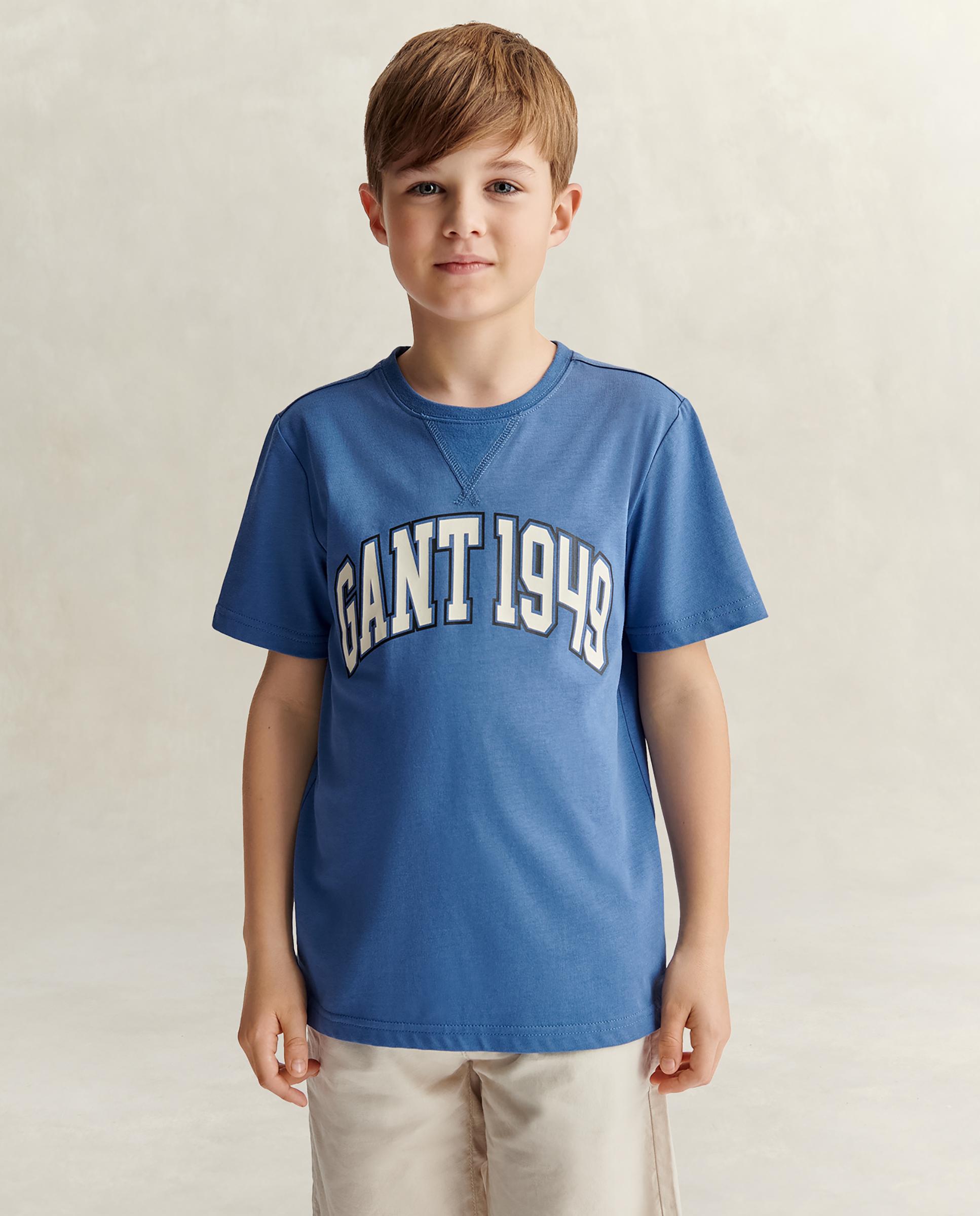 T-shirt Infantil de Manga Curta de Algodão Gant Azul-5