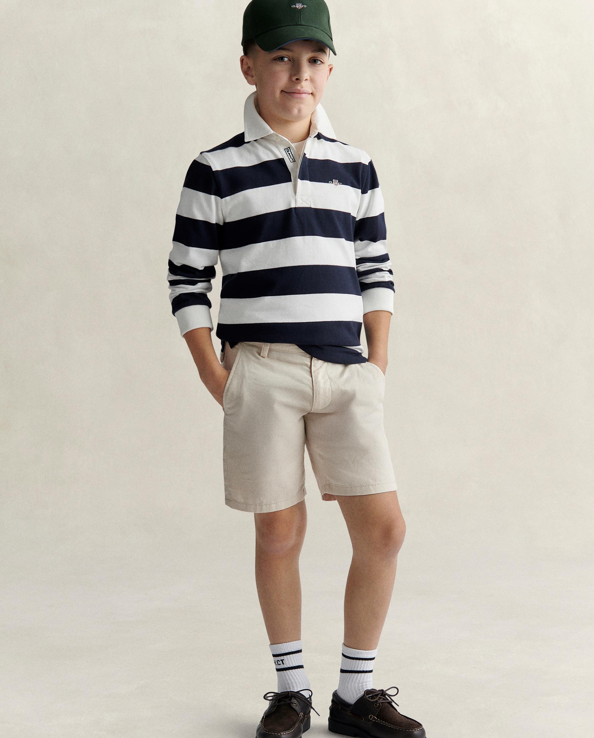 Polo Infantil de Manga Comprida Às Riscas Azul / Branco-4
