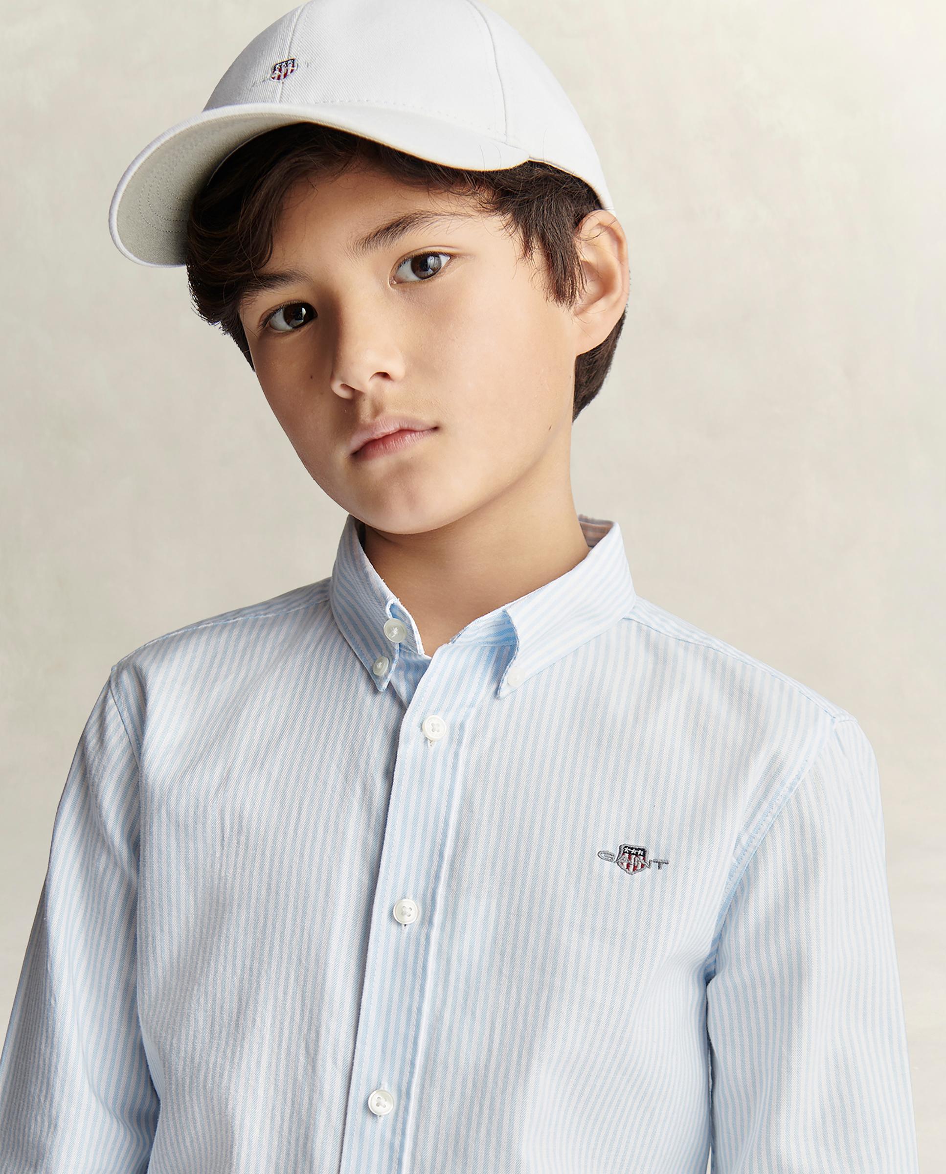Camisa Infantil Oxford Às Riscas Gant Azul-claro-3