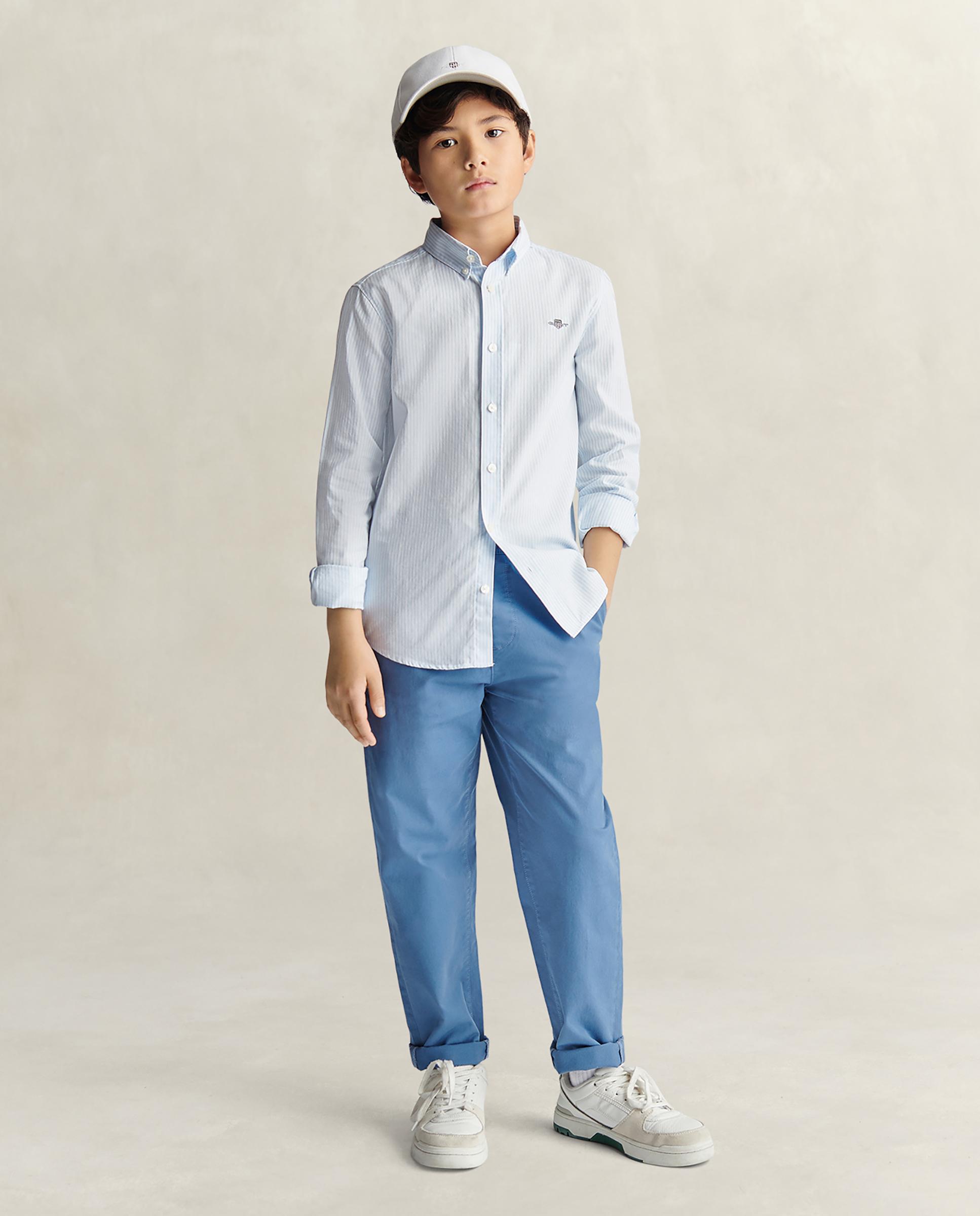 Camisa Infantil Oxford Às Riscas Gant Azul-claro-4